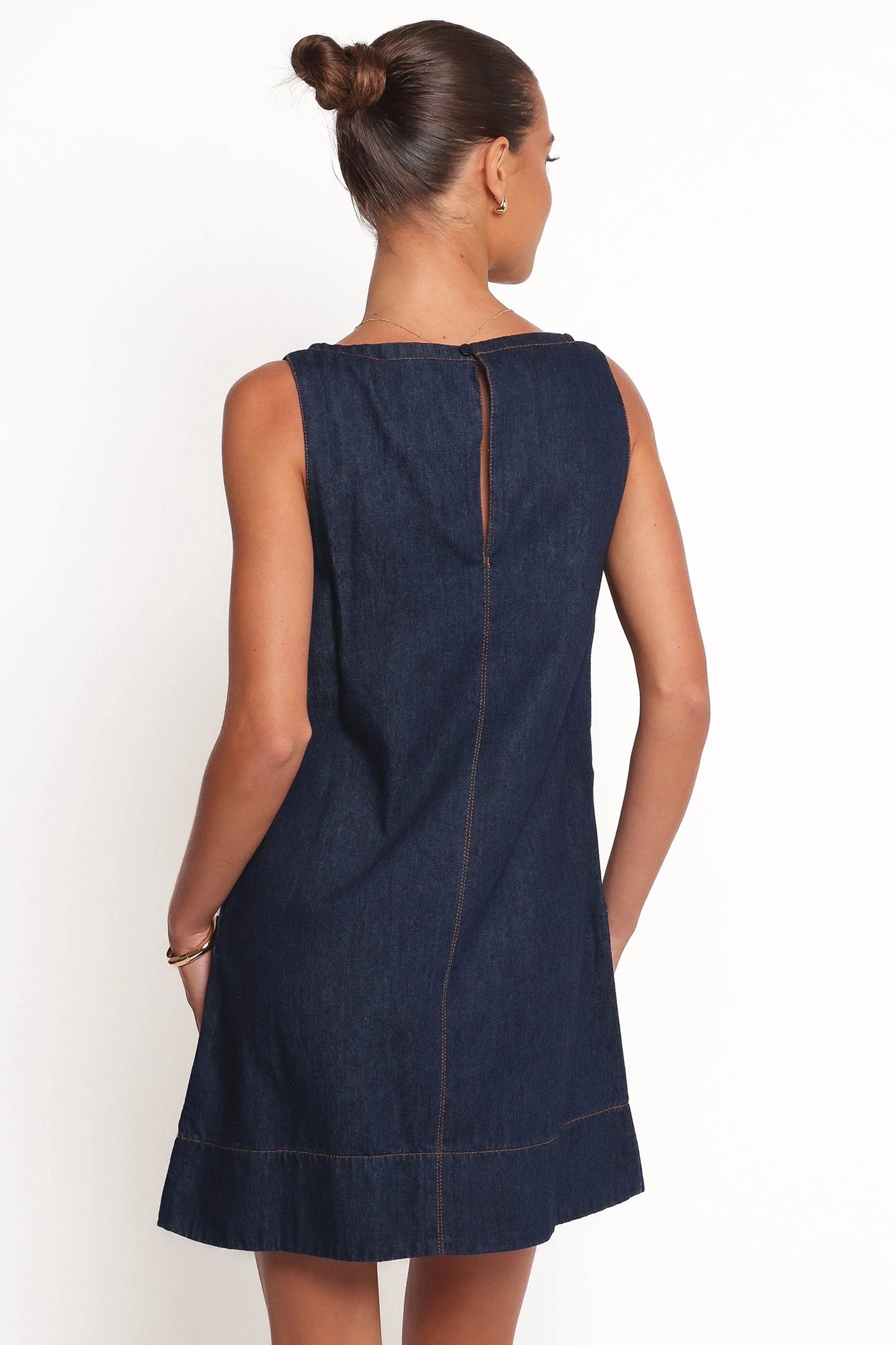 Adjustable-Tie Dark Denim Mini Dress