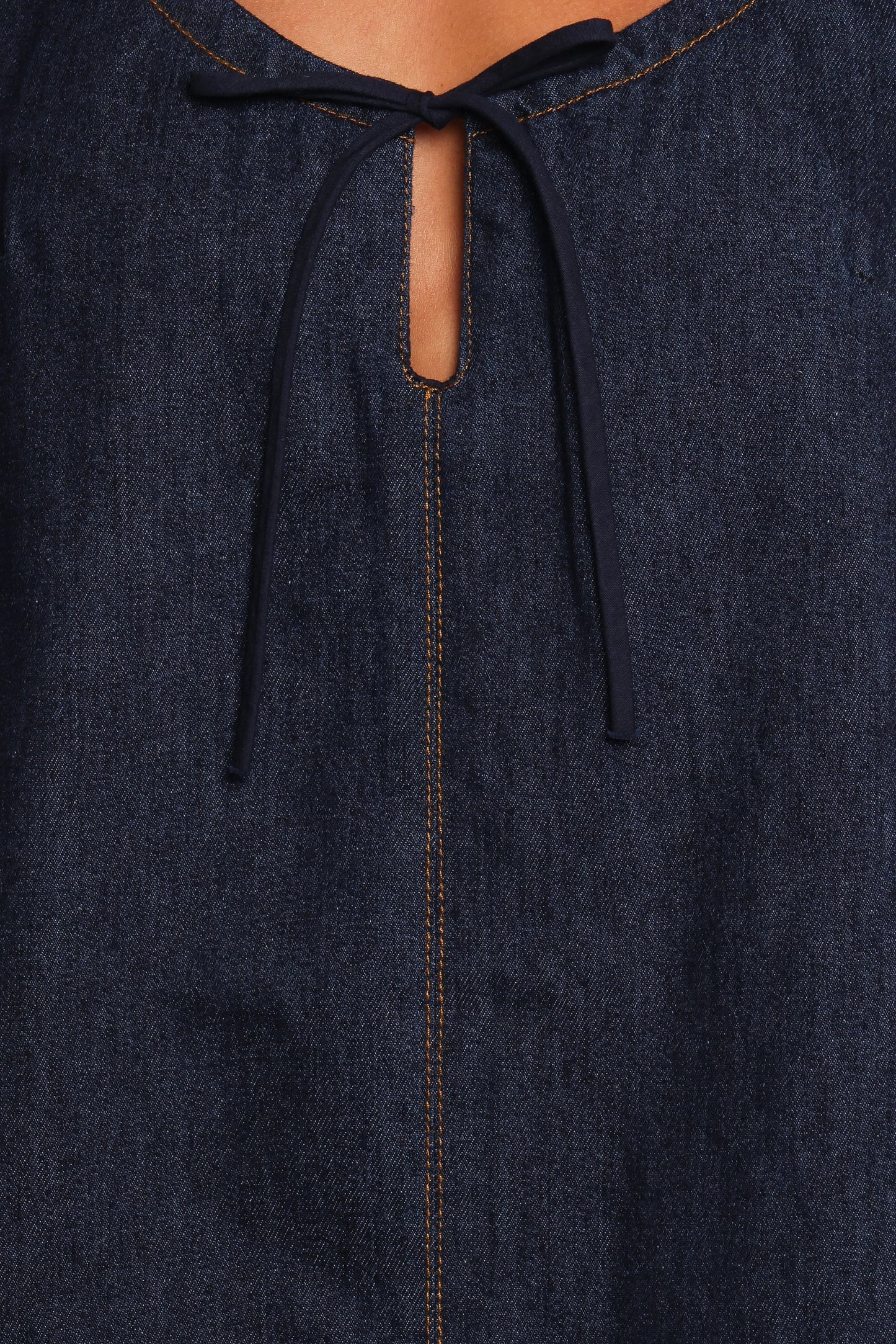 Adjustable-Tie Dark Denim Mini Dress