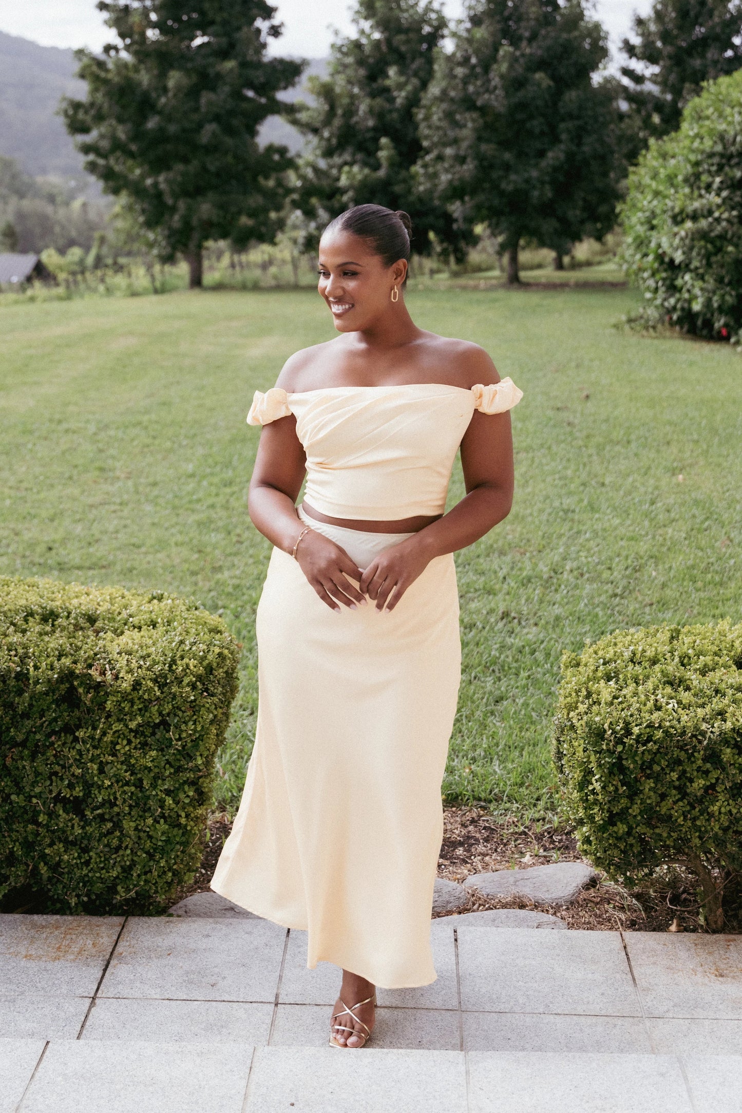 Asymmetrical Pleat Satin Set