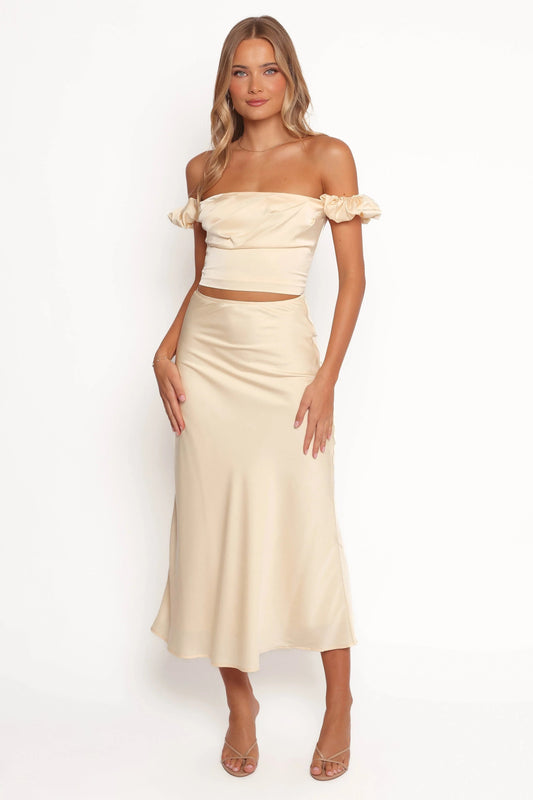 Asymmetrical Pleat Satin Set