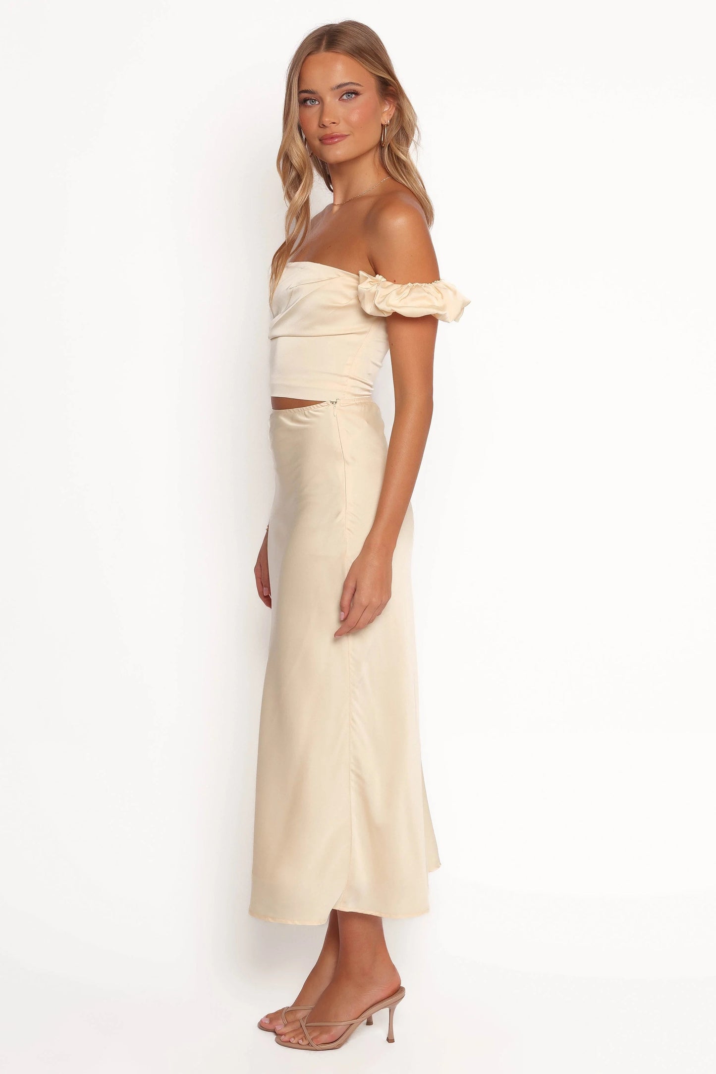 Asymmetrical Pleat Satin Set