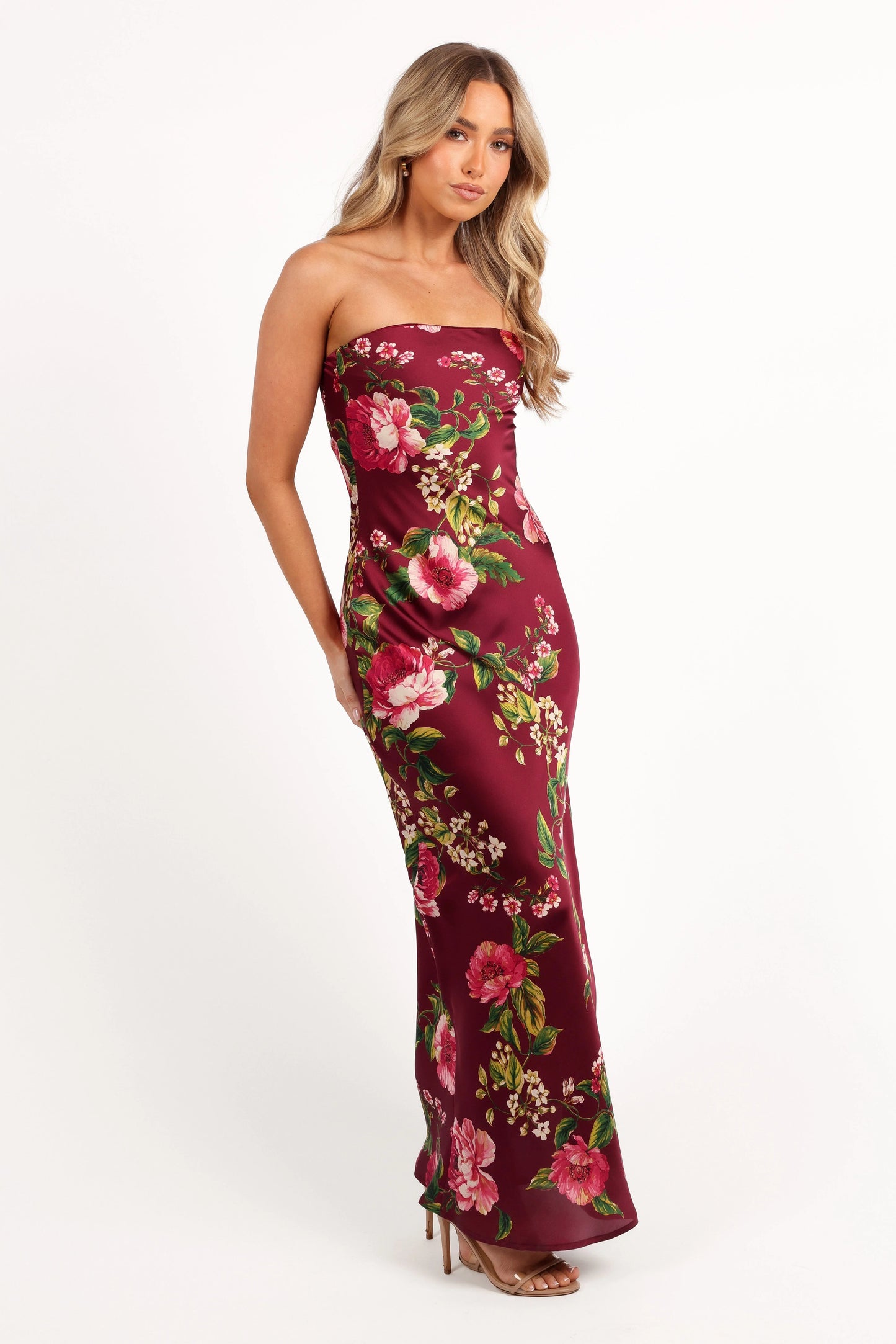 Bryden Strapless Satin-MaxI Floral Dress