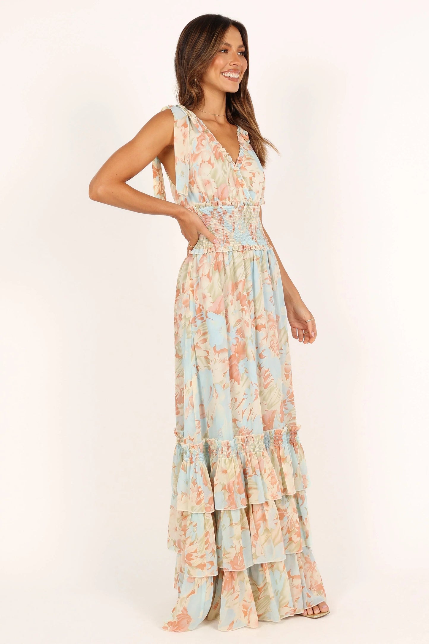 Christabel Blue Floral Tiered Maxi Dress