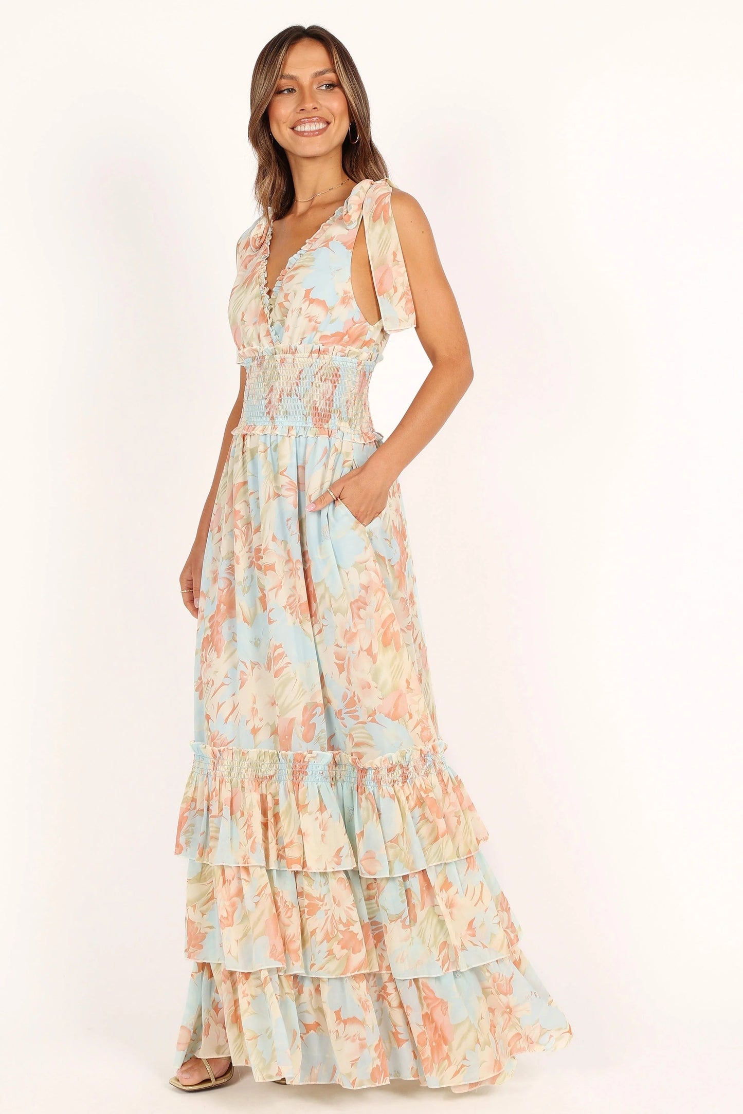 Christabel Blue Floral Tiered Maxi Dress