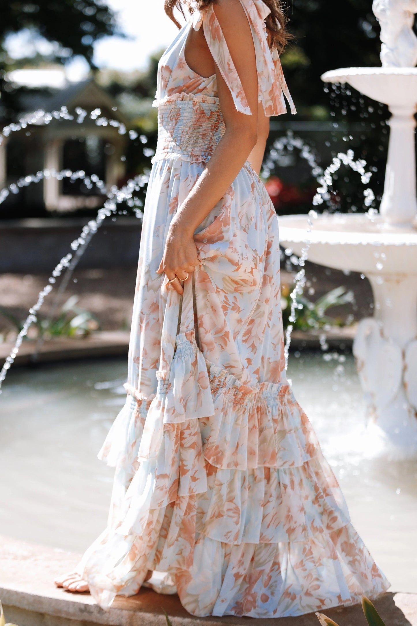 Christabel Blue Floral Tiered Maxi Dress
