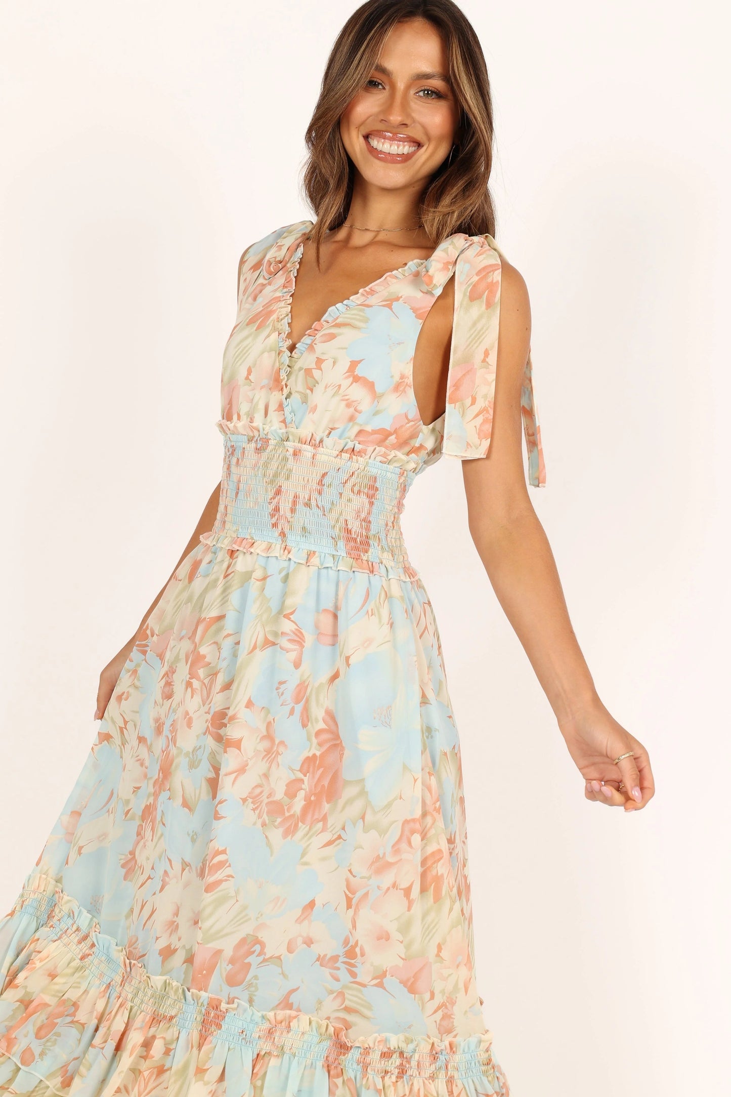 Christabel Blue Floral Tiered Maxi Dress