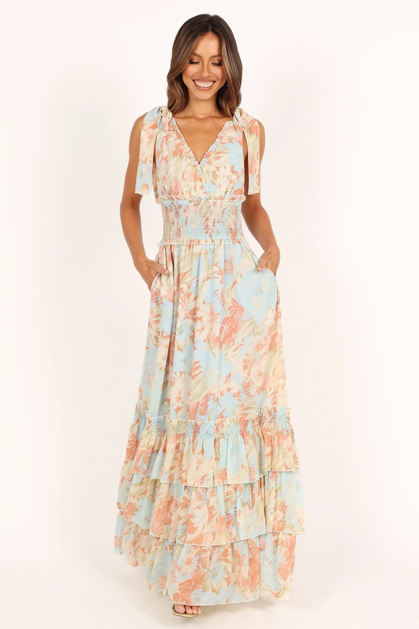 Christabel Blue Floral Tiered Maxi Dress