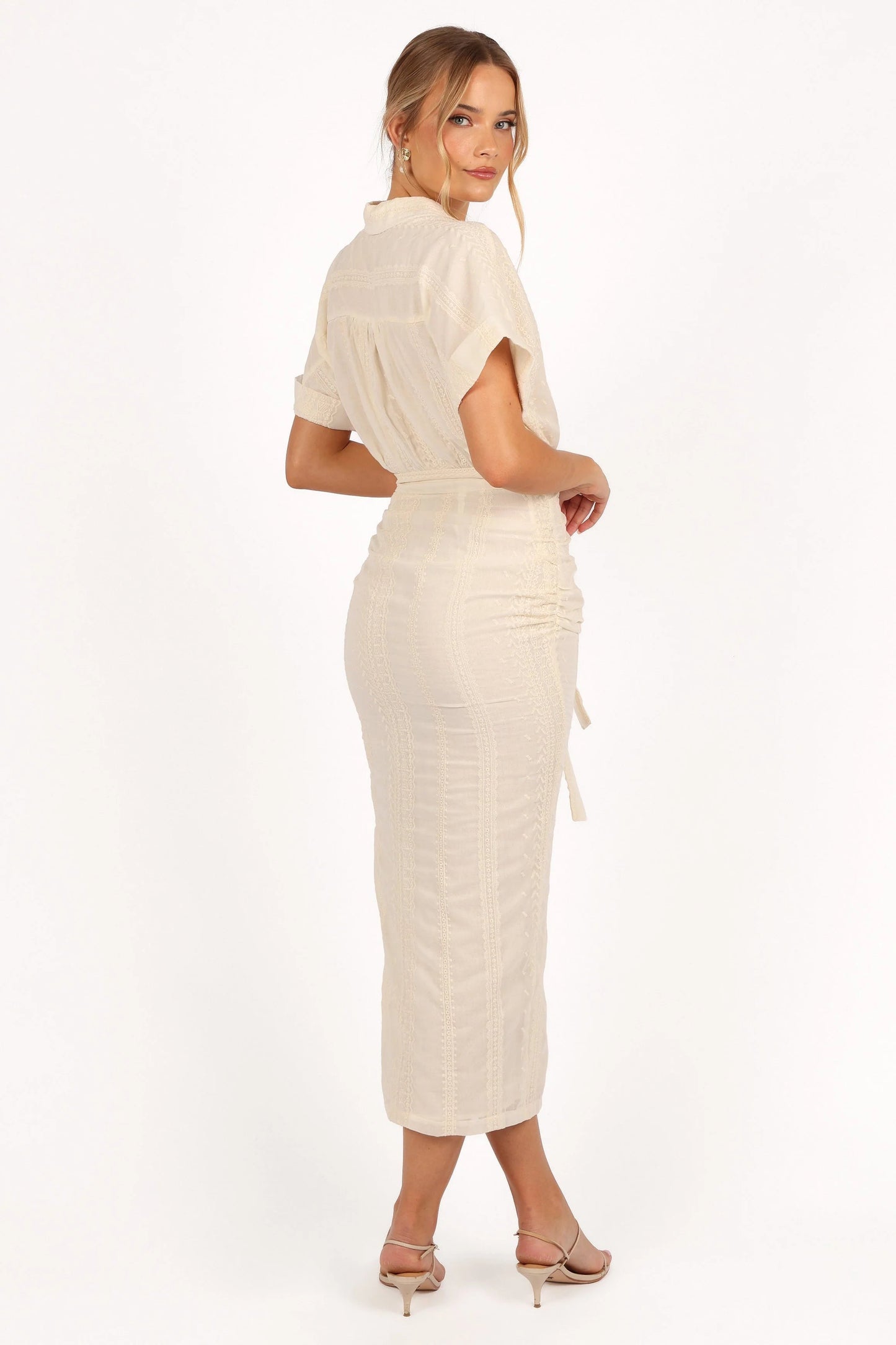 Collared Ruched Midi Dress
