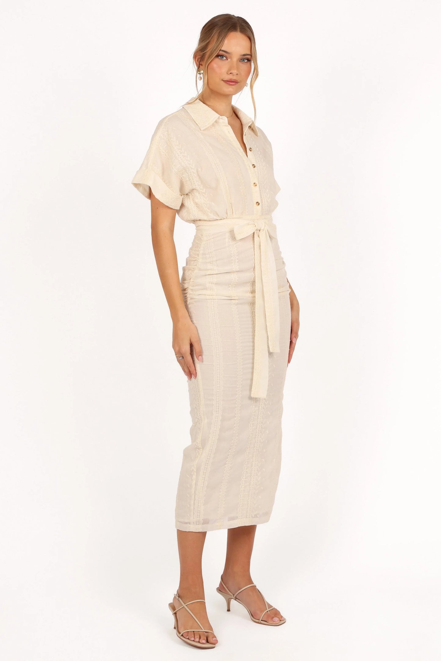 Collared Ruched Midi Dress