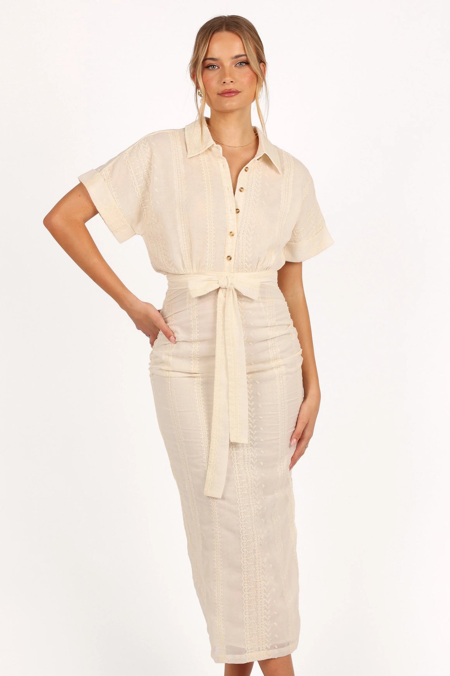 Collared Ruched Midi Dress