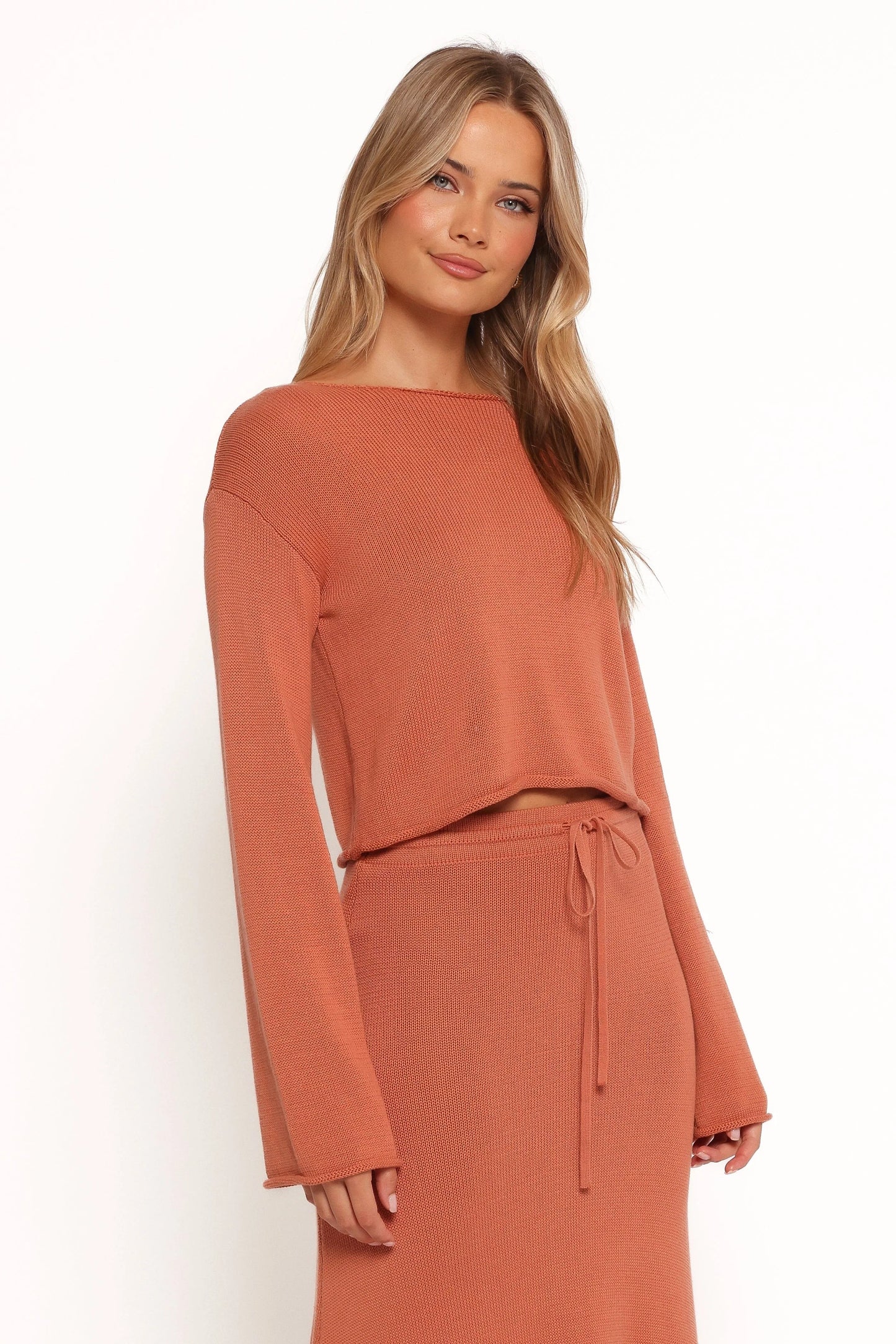 Cropped Bell-Sleeve Knit Sweater