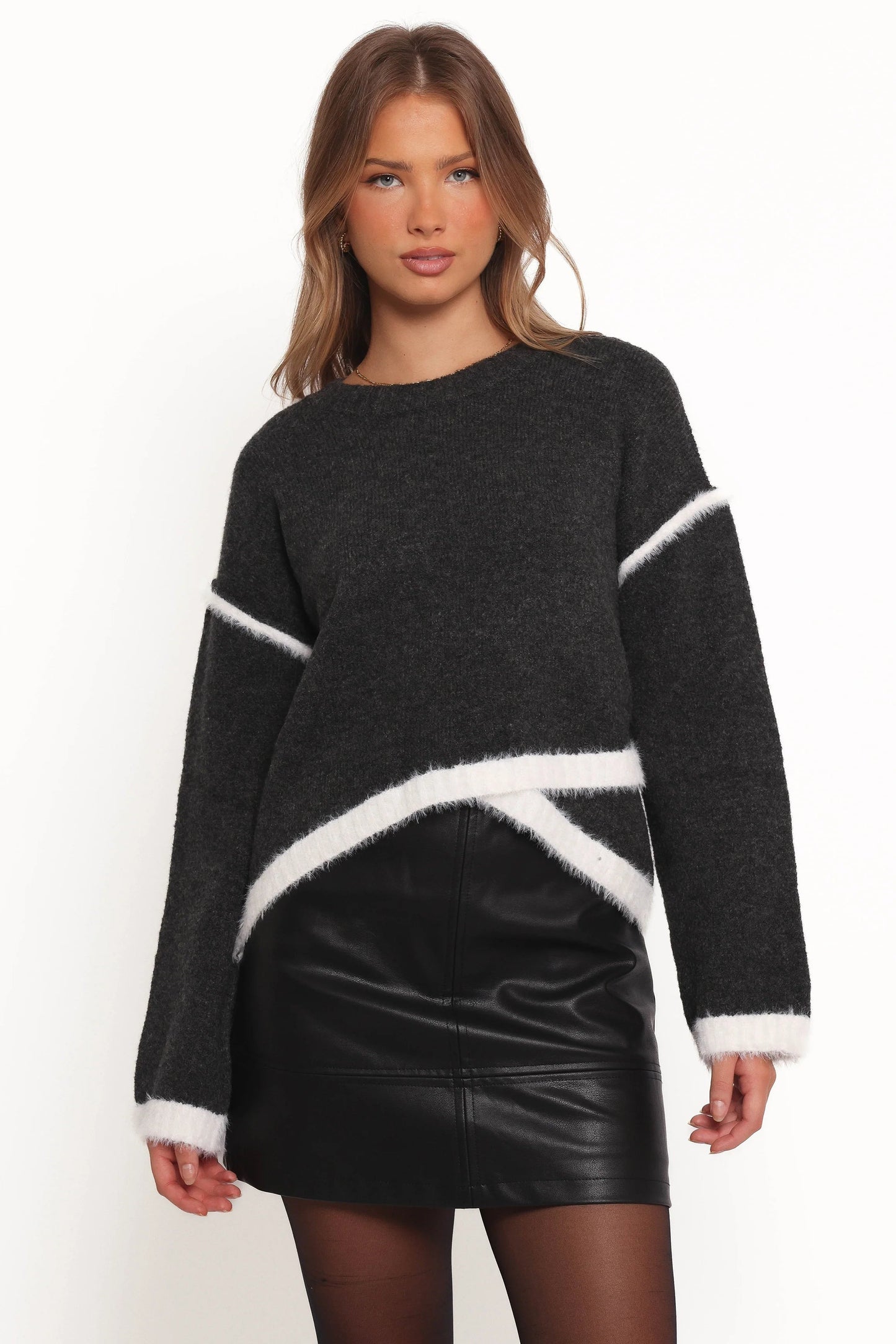 Crossover Hem Crop Knit Sweater