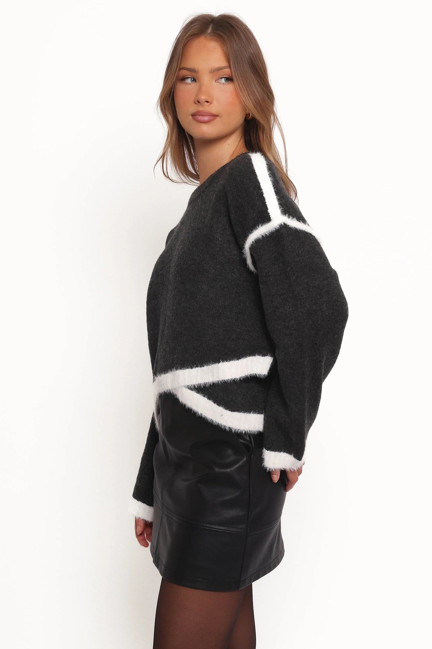 Crossover Hem Crop Knit Sweater