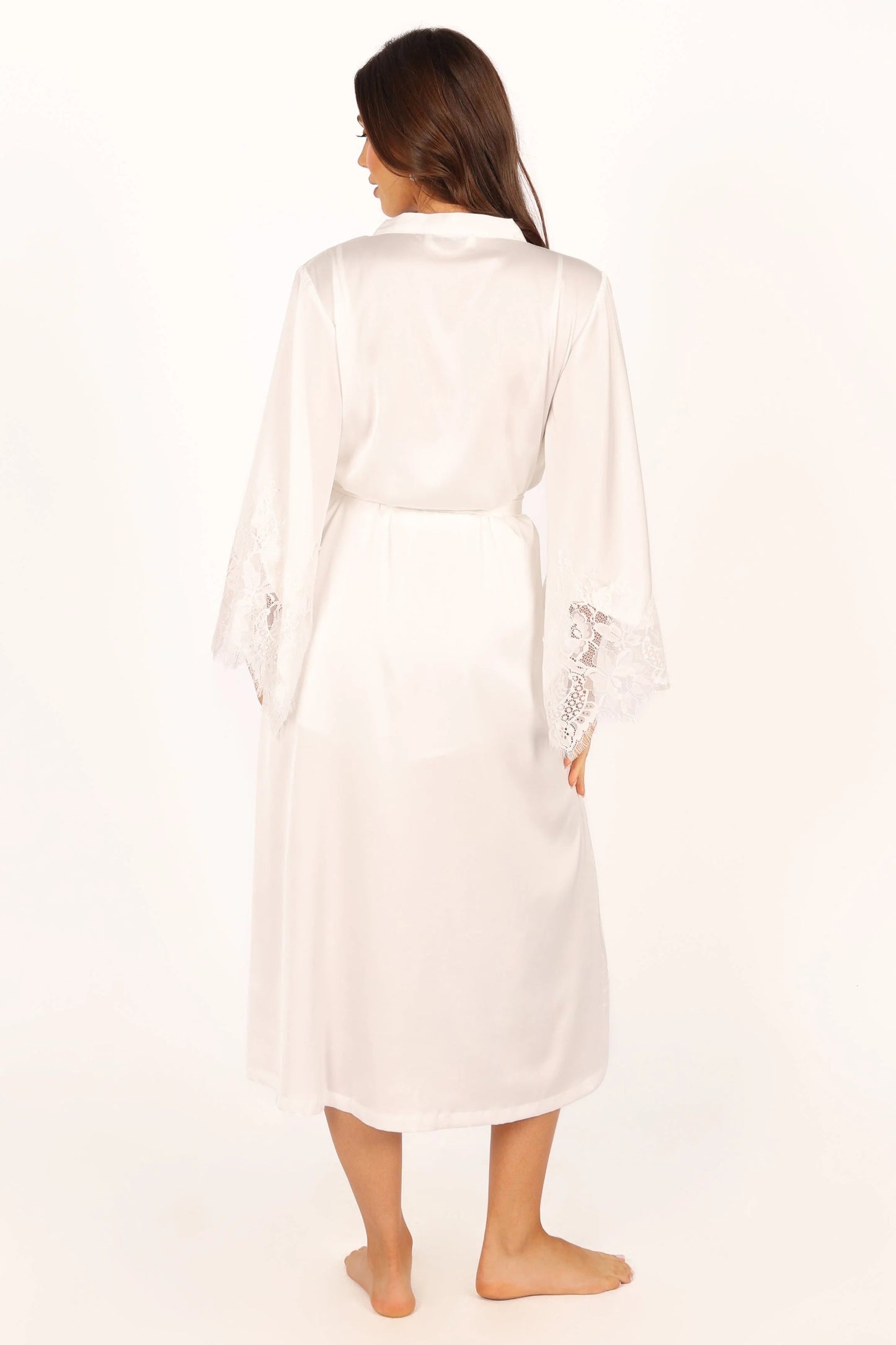 Darani Full-Length Lace-Trim Satin Robe
