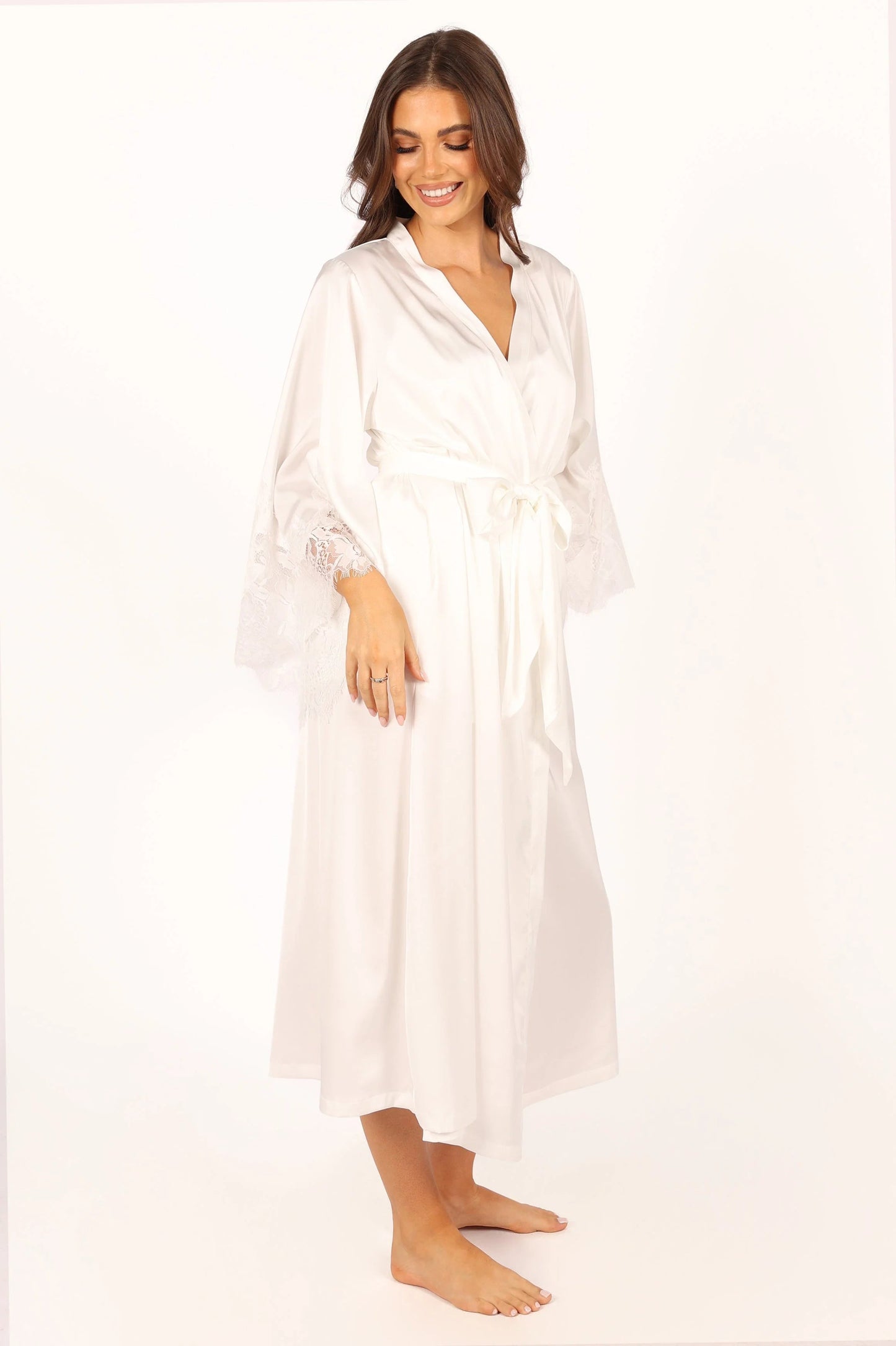 Darani Full-Length Lace-Trim Satin Robe