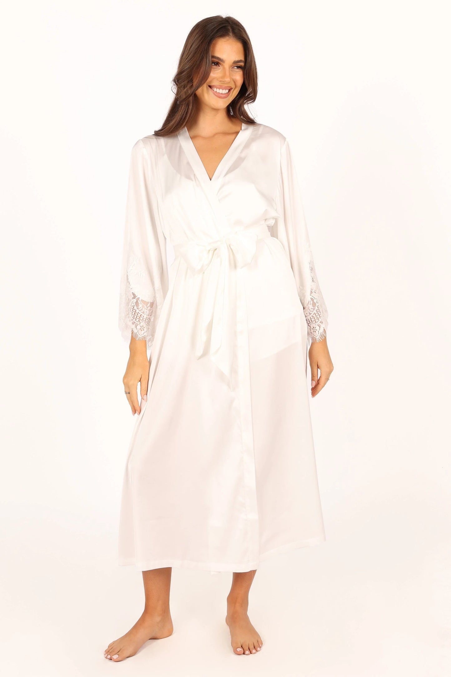 Darani Full-Length Lace-Trim Satin Robe