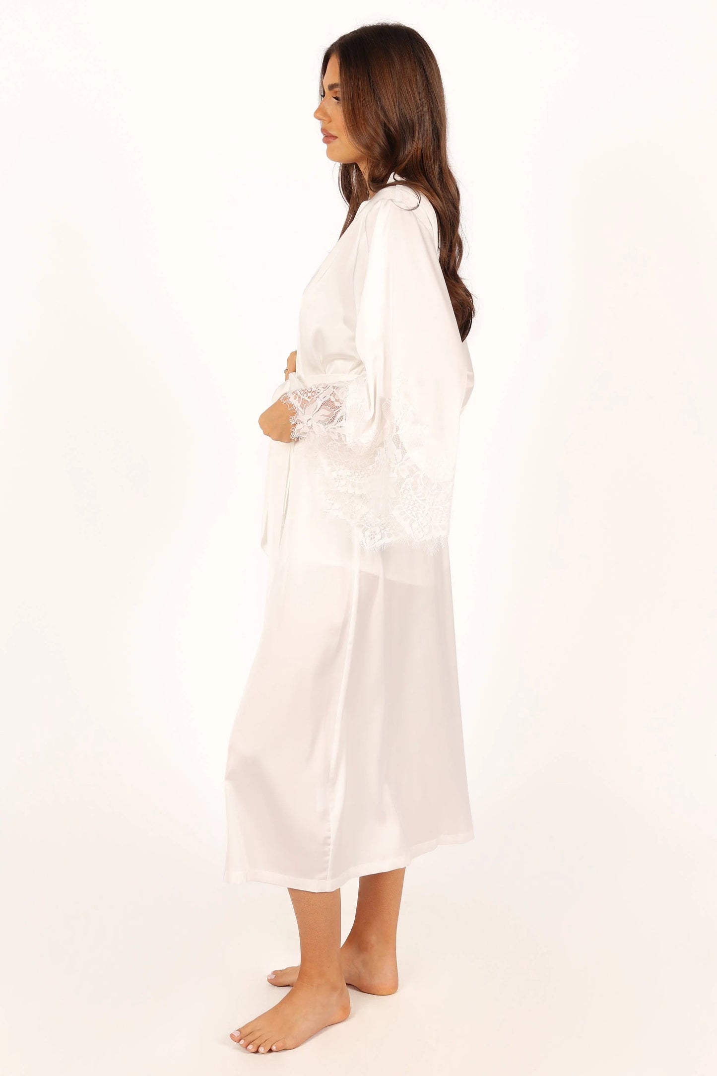 Darani Full-Length Lace-Trim Satin Robe