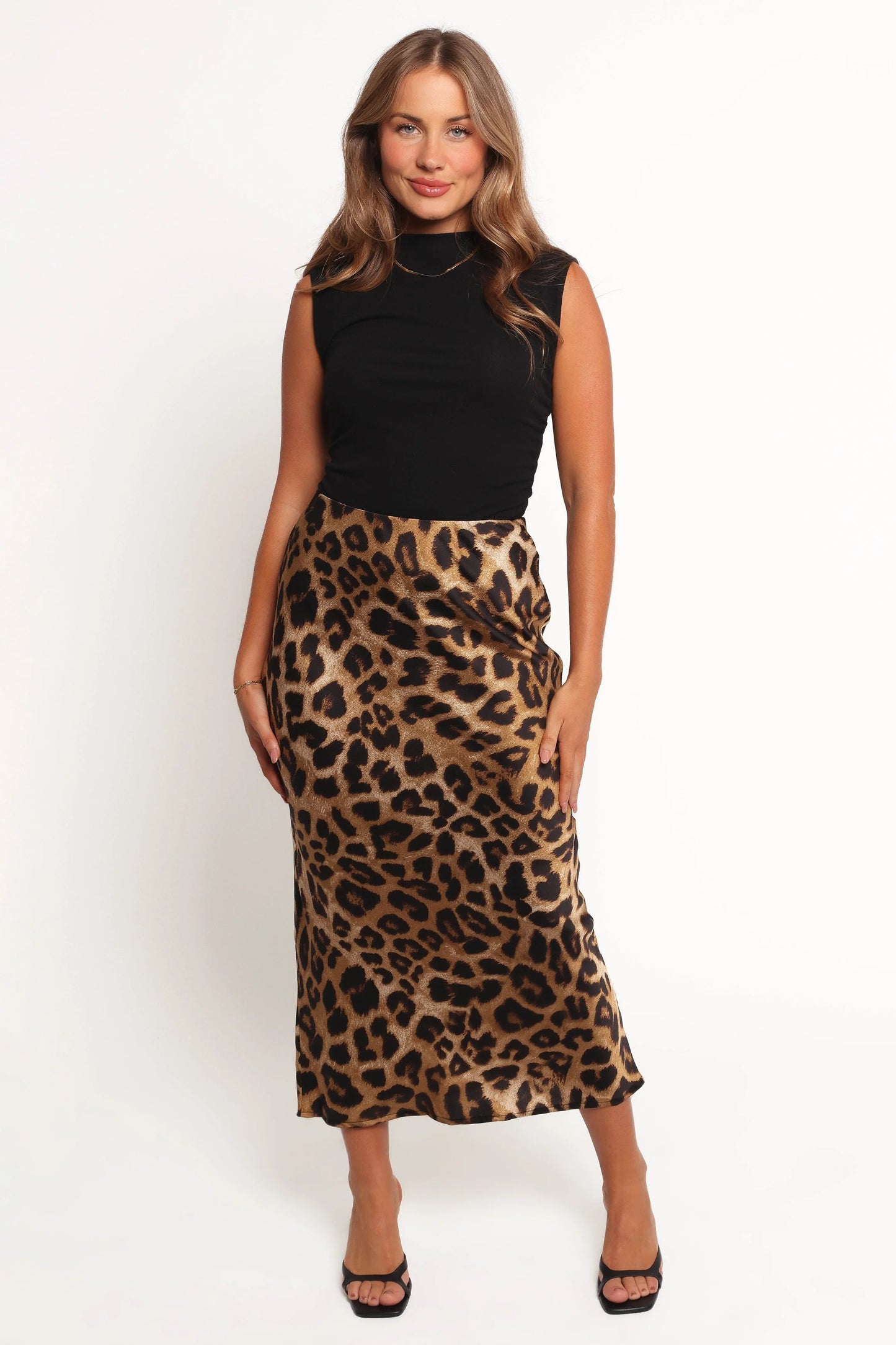 Elastic-Waist Slip Midi Skirt