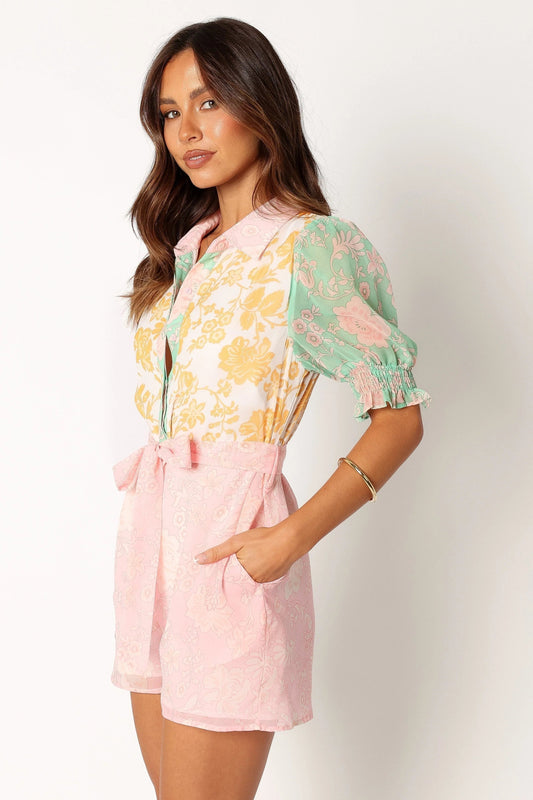 Floral Button-Front Collared Romper
