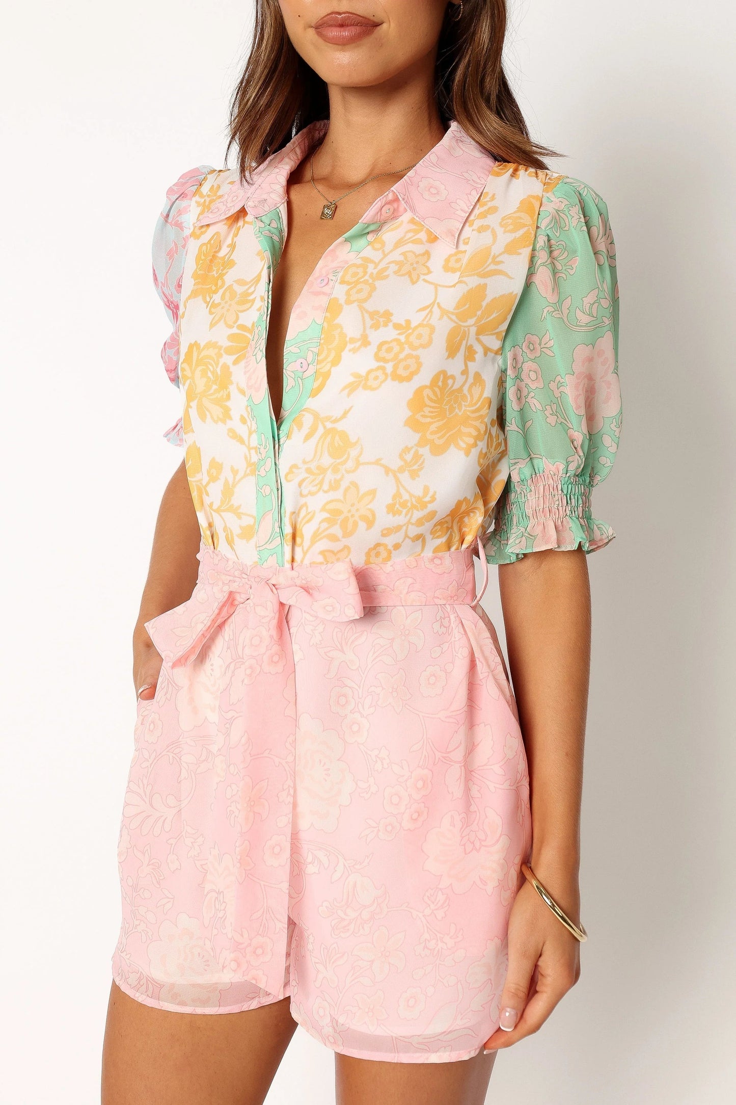 Floral Button-Front Collared Romper