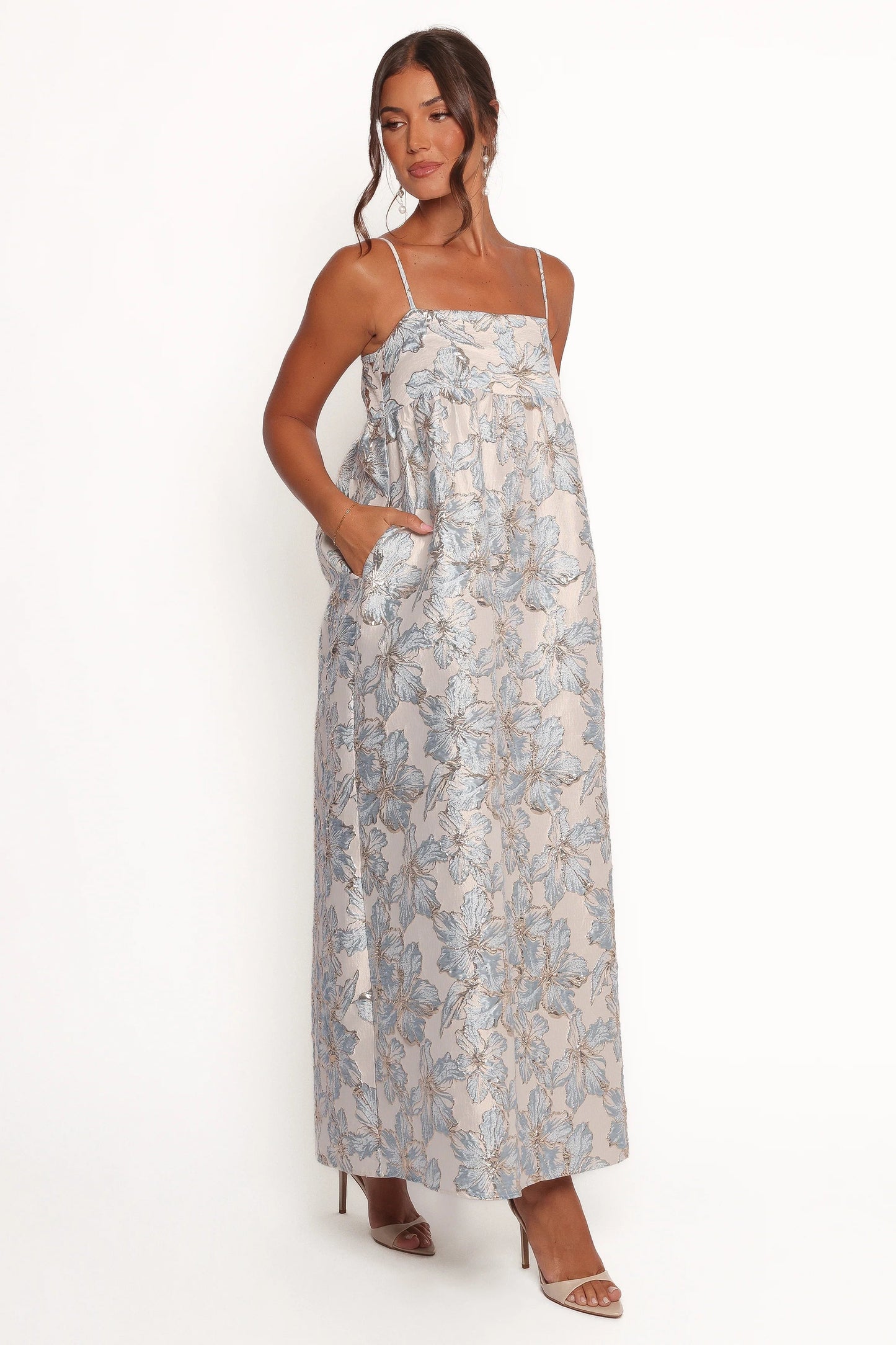 Floral Empire-Waist Square-Neck Maxi Dress
