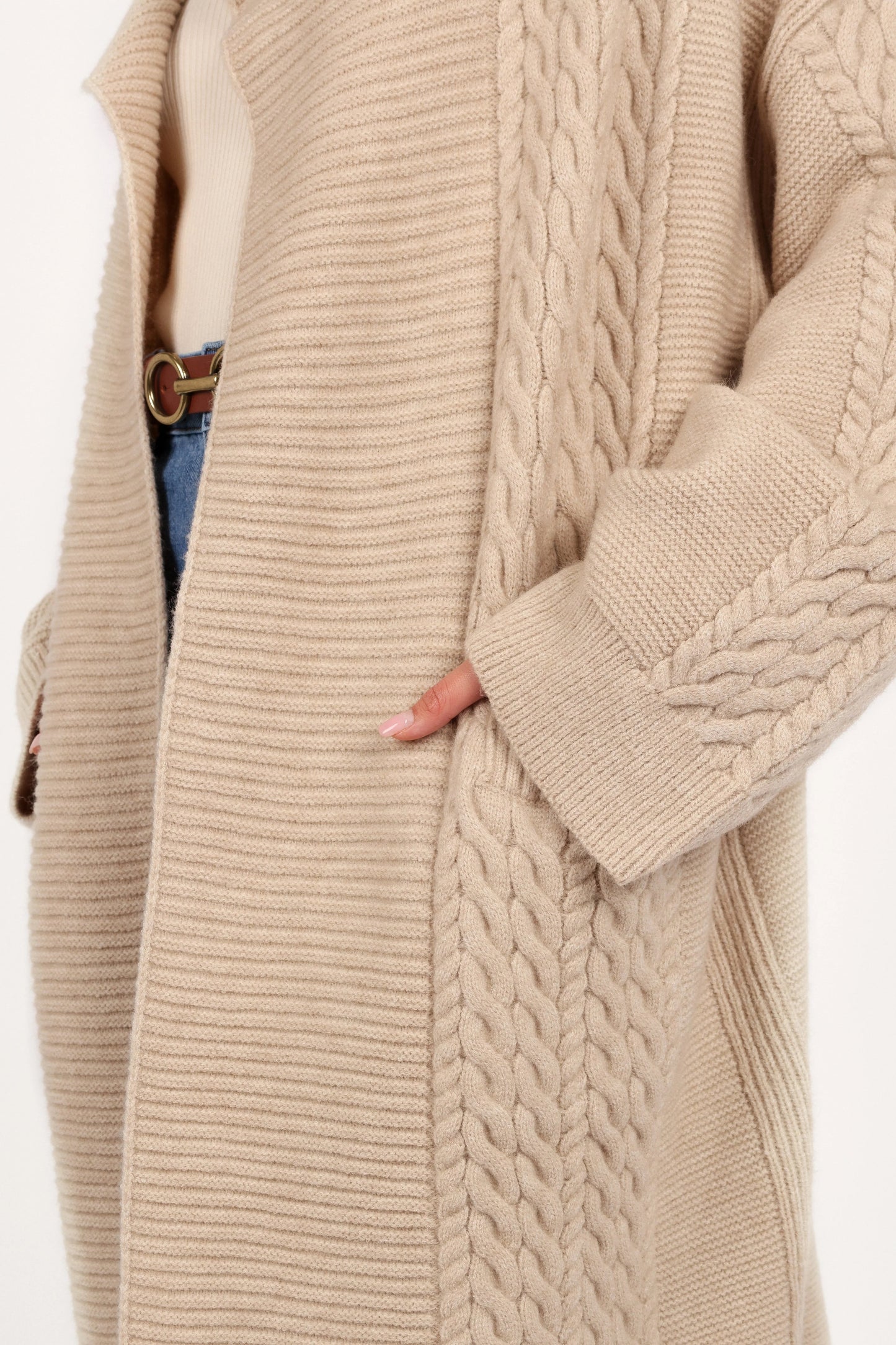 Oversized Cable-Knit Open Cardigan