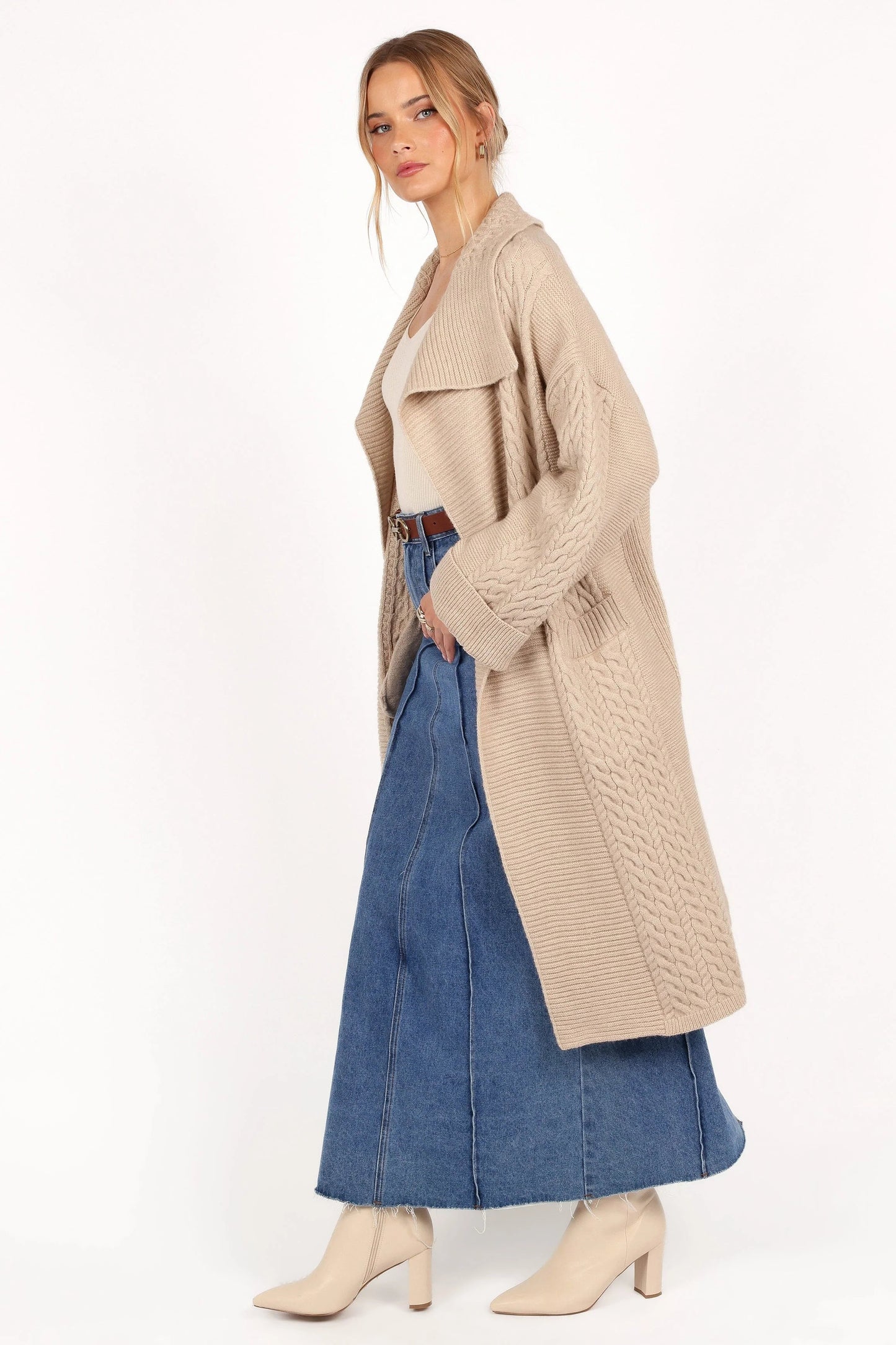 Oversized Cable-Knit Open Cardigan