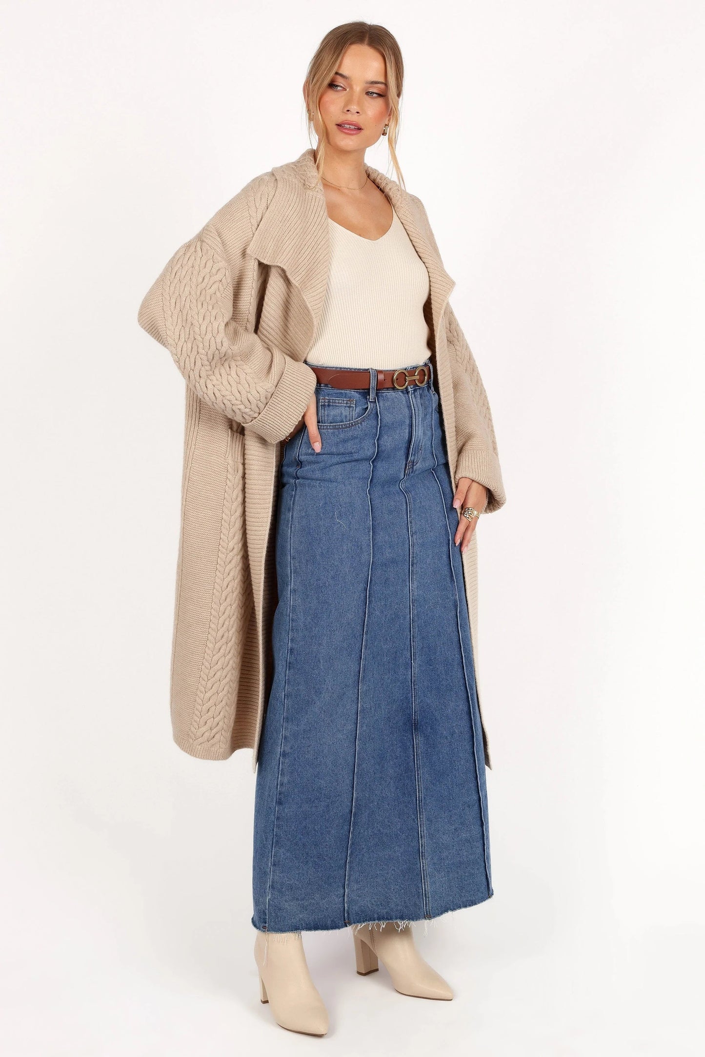 Oversized Cable-Knit Open Cardigan