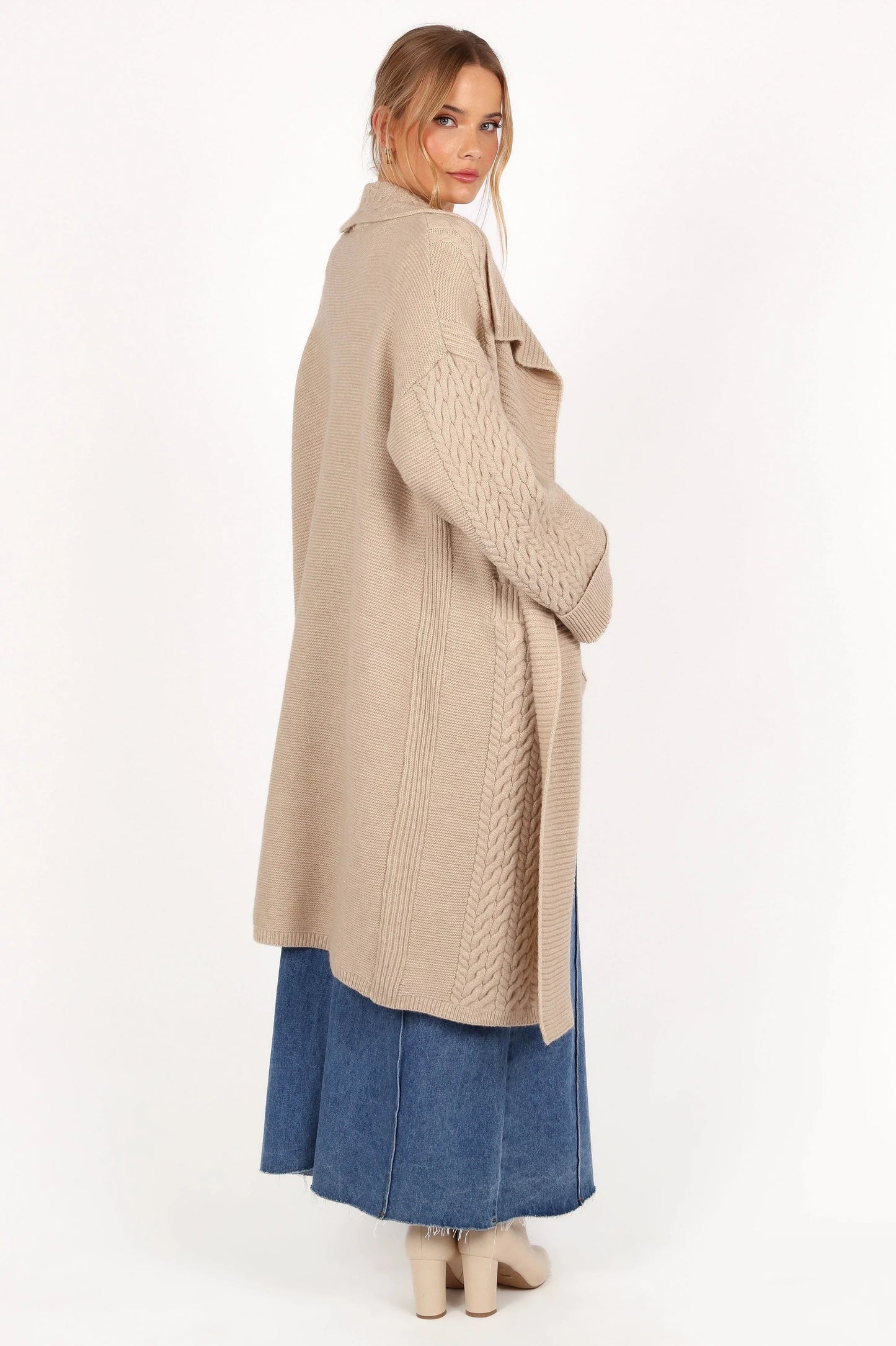 Oversized Cable-Knit Open Cardigan