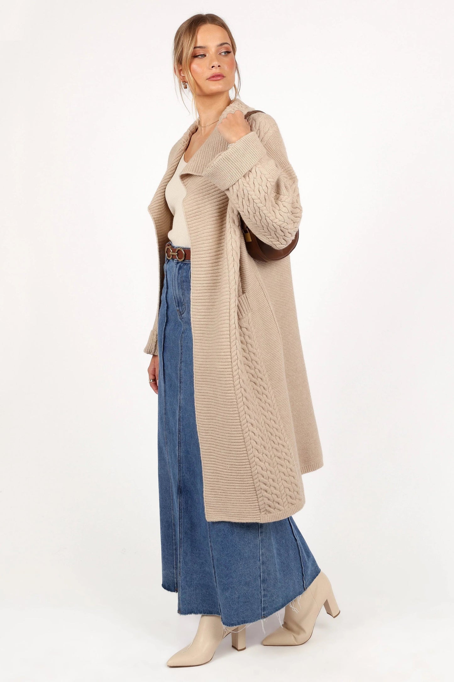 Oversized Cable-Knit Open Cardigan
