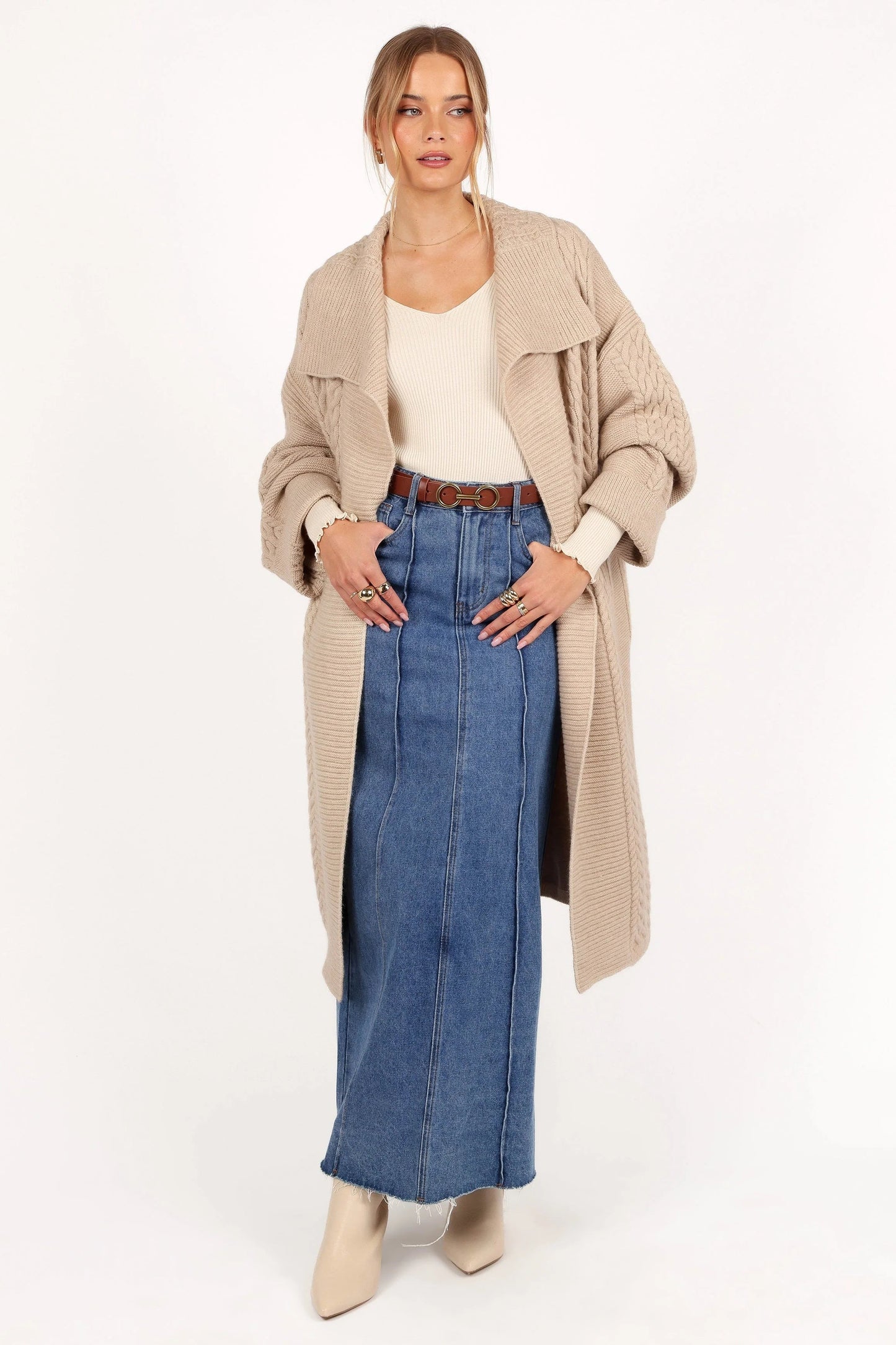 Oversized Cable-Knit Open Cardigan