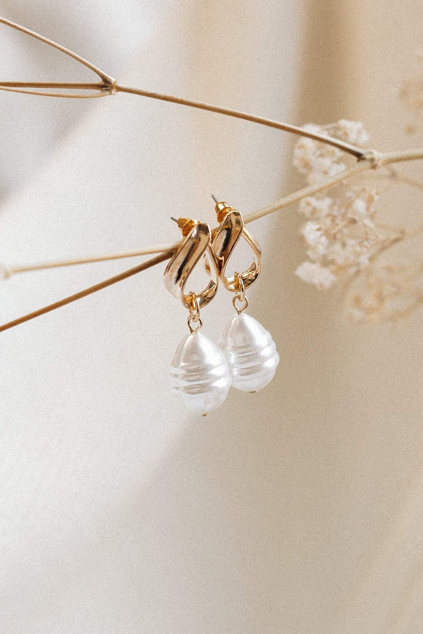 Pearl Drop Gold-Plated Earrings