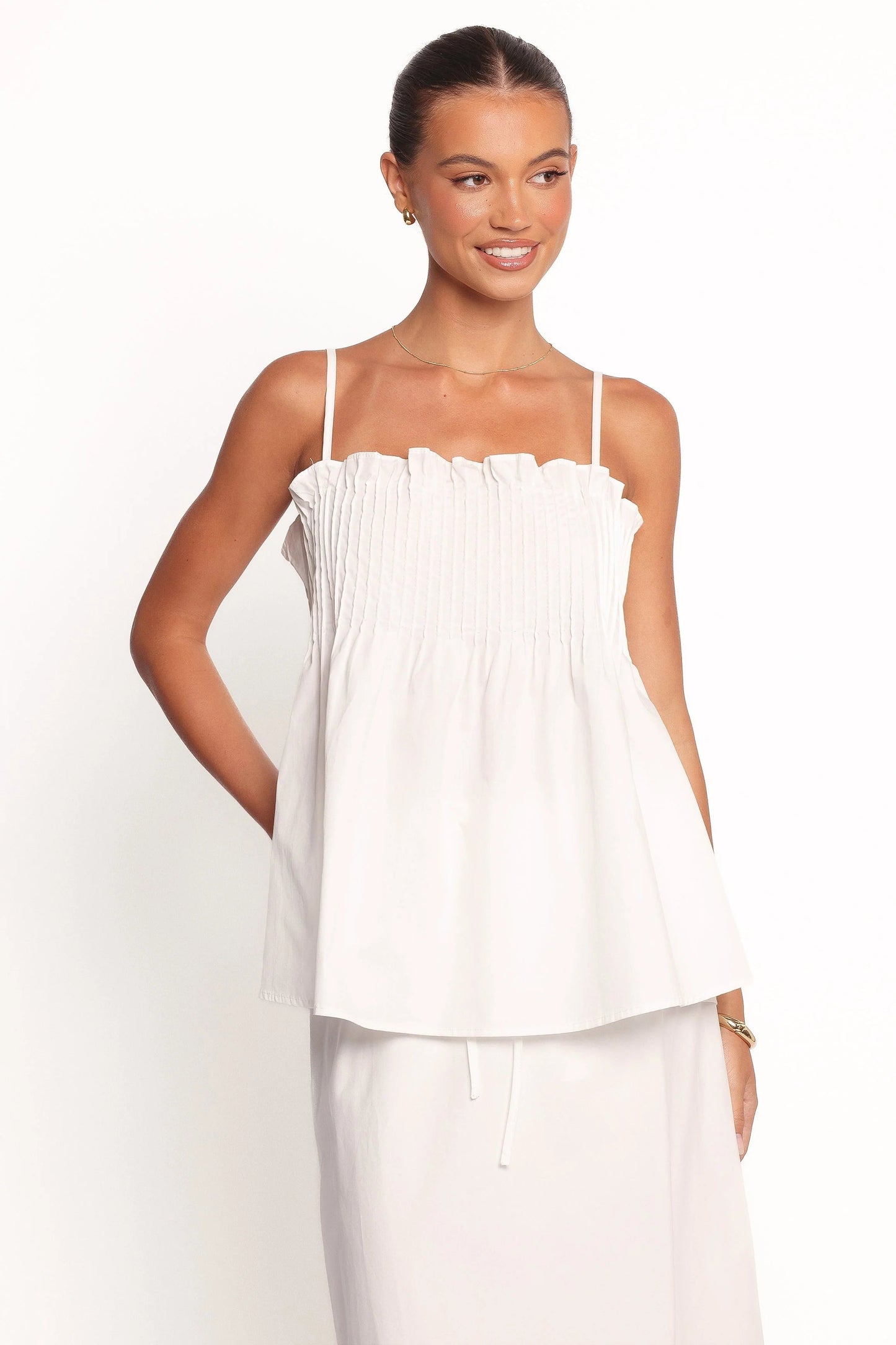 Pleated Bodice Frill-Hem Top