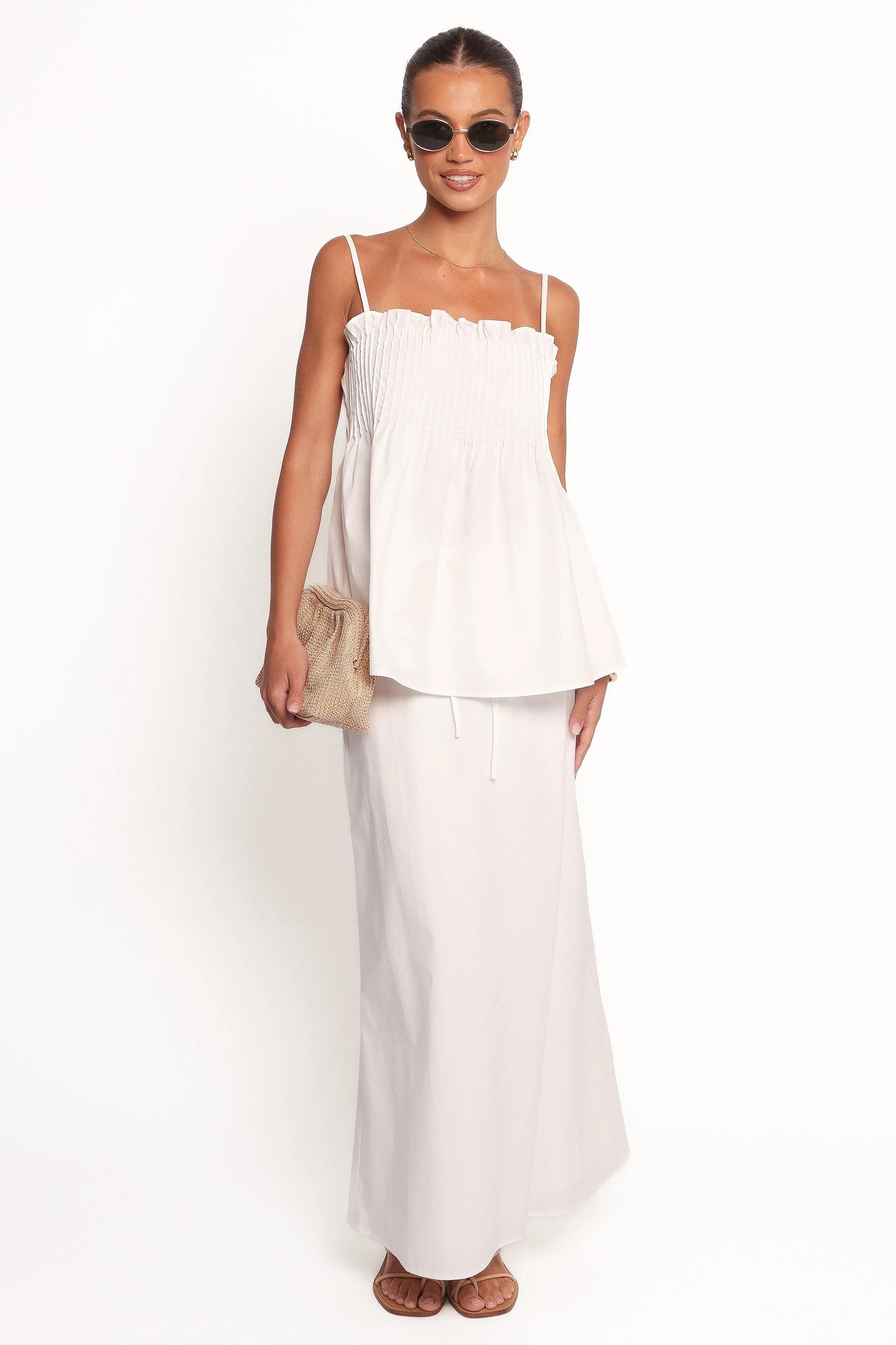 Pleated Bodice Frill-Hem Top