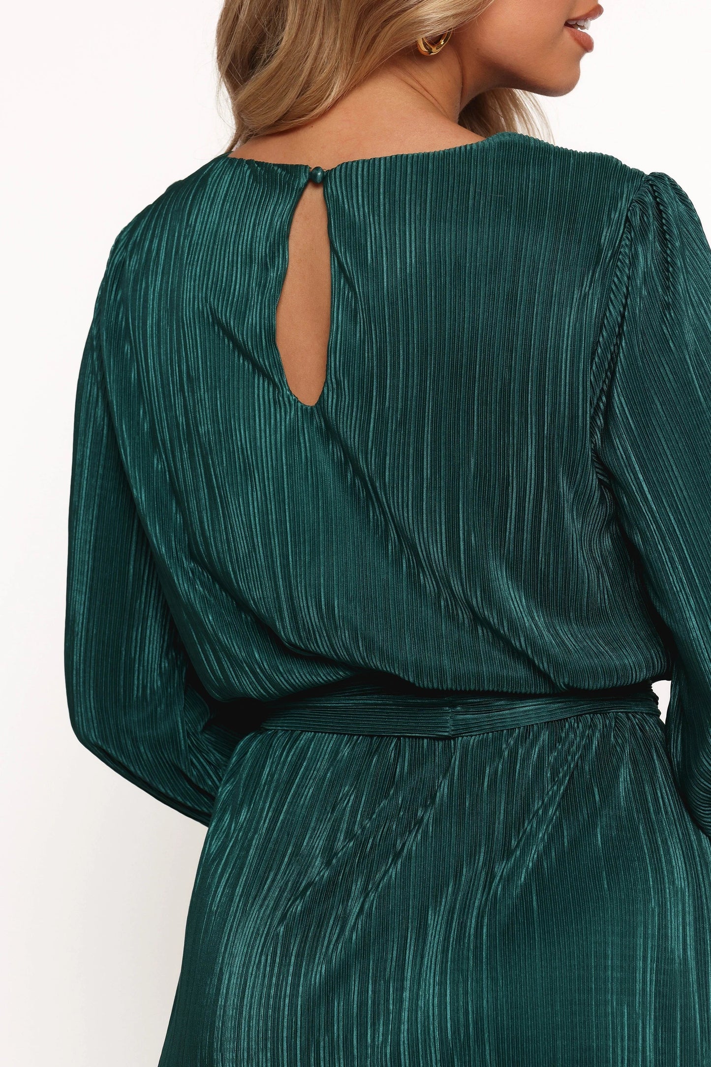 Plissé Button-Cuff Mini Dress