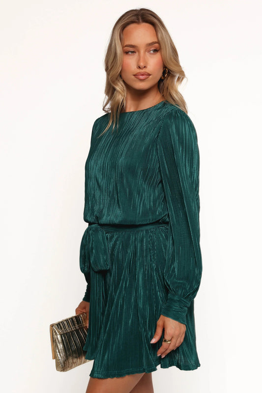 Plissé Button-Cuff Mini Dress