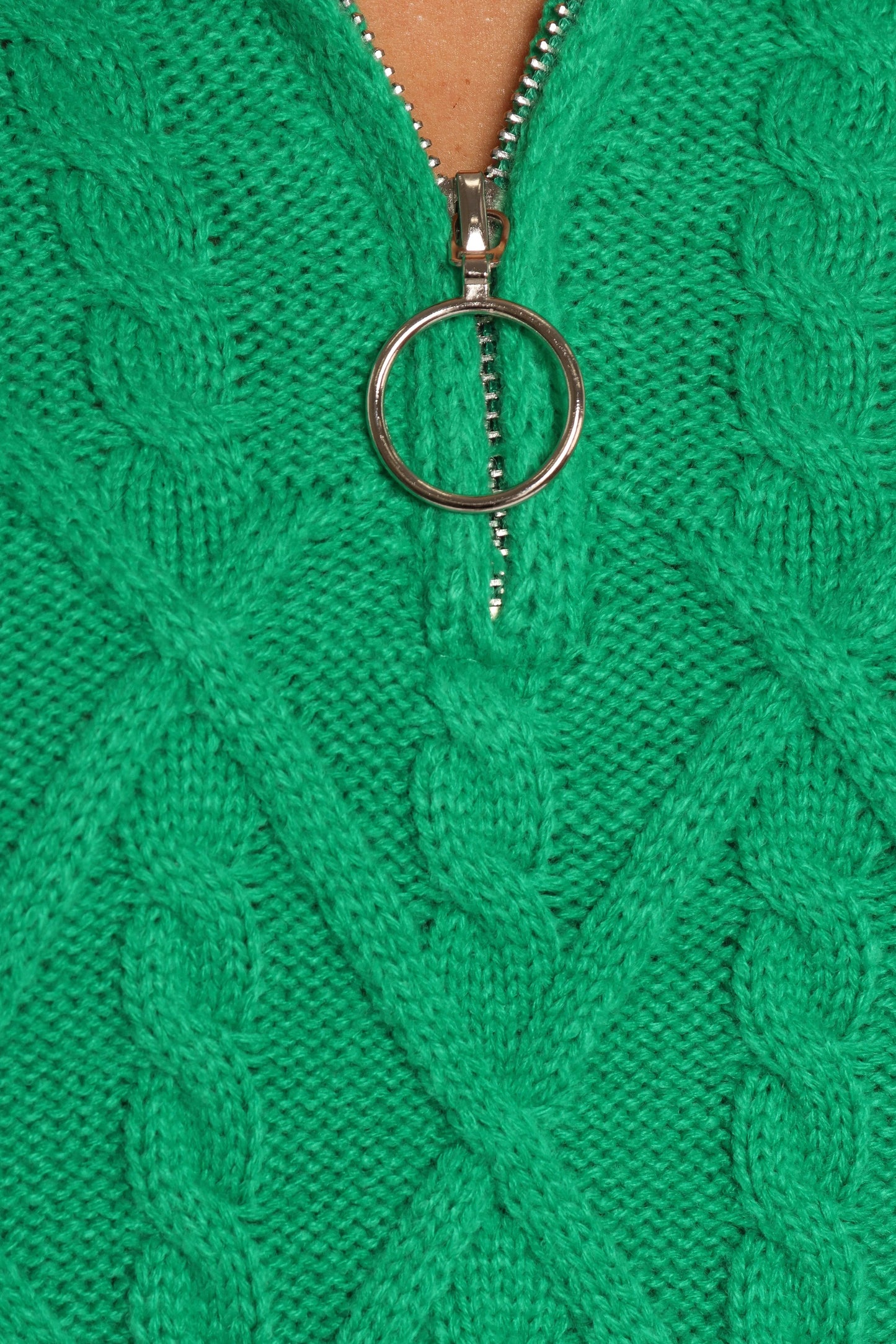 Quarter-Zip Cable Knit V-Neck Sweater