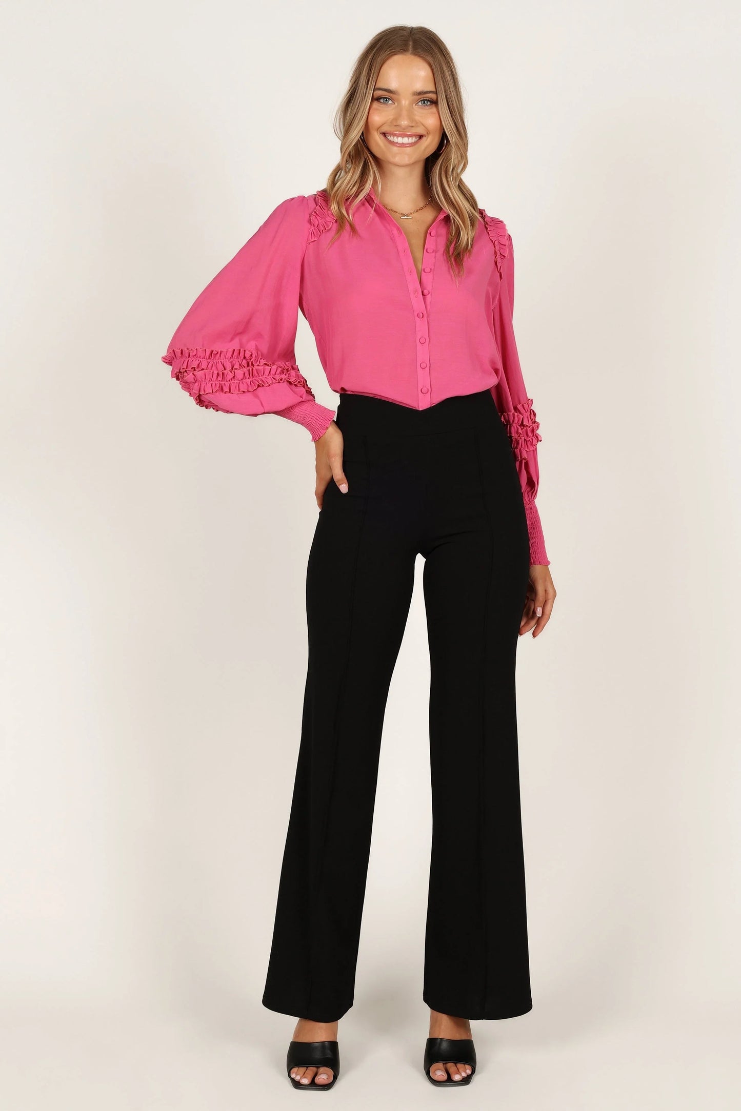 Ruffle-Detail Collared Shirt