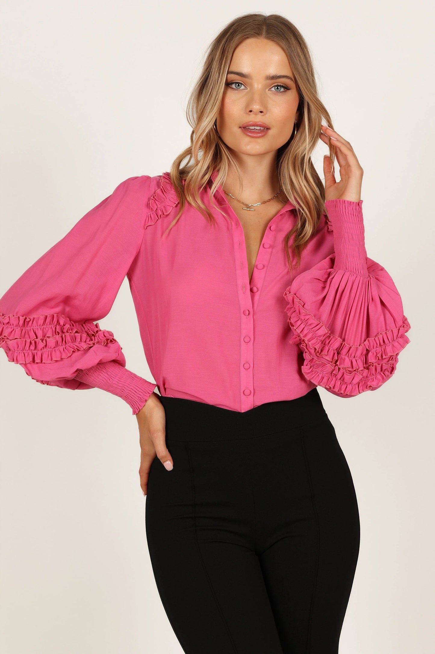 Ruffle-Detail Collared Shirt