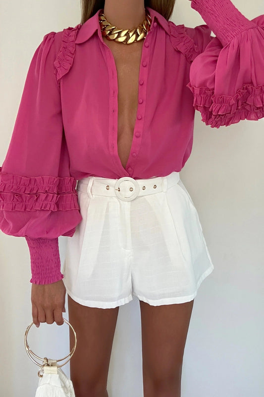 Ruffle-Detail Collared Shirt