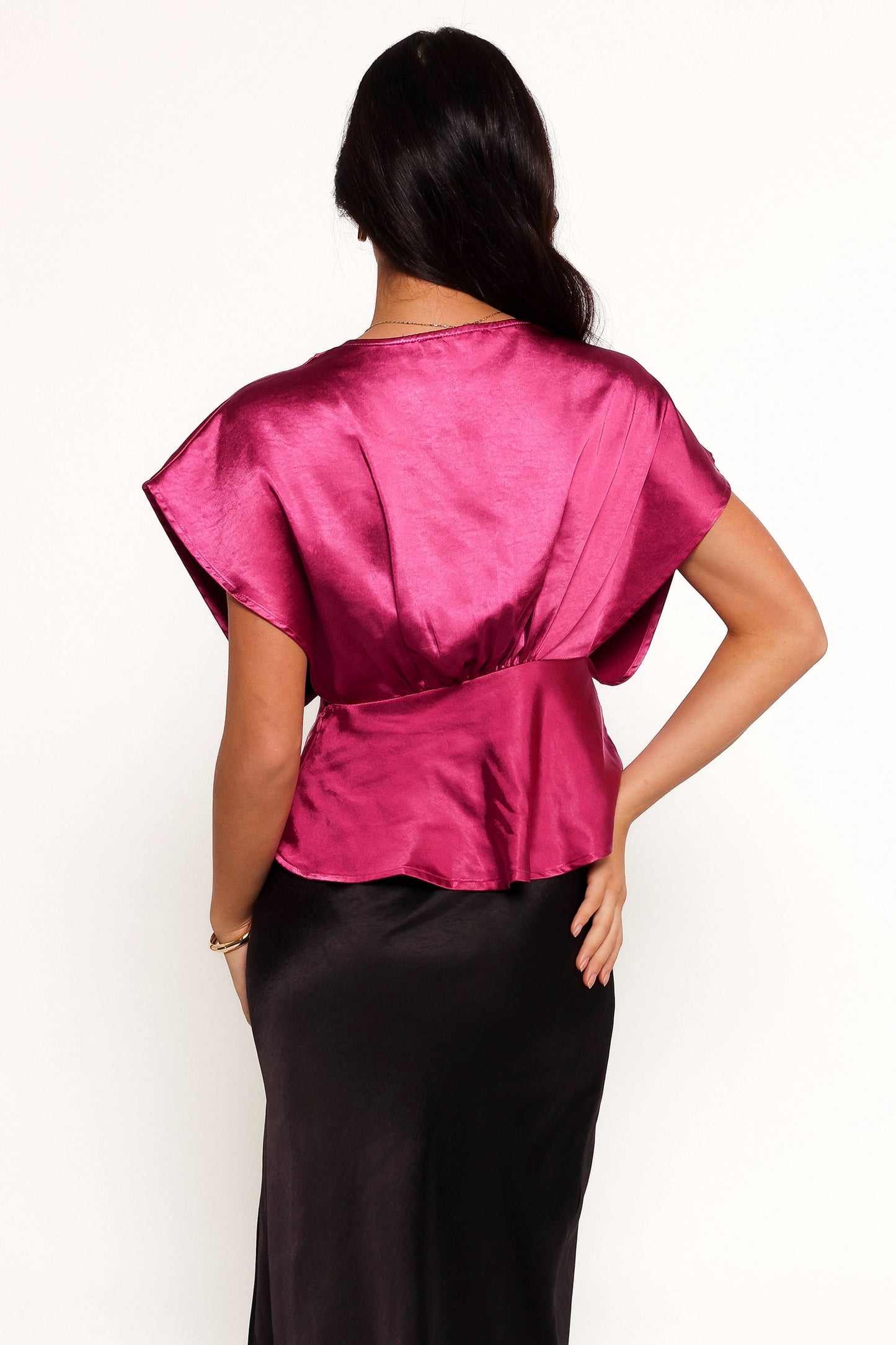 Satin Hook-Clasp V-Neck Top