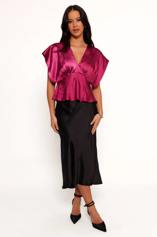 Satin Hook-Clasp V-Neck Top