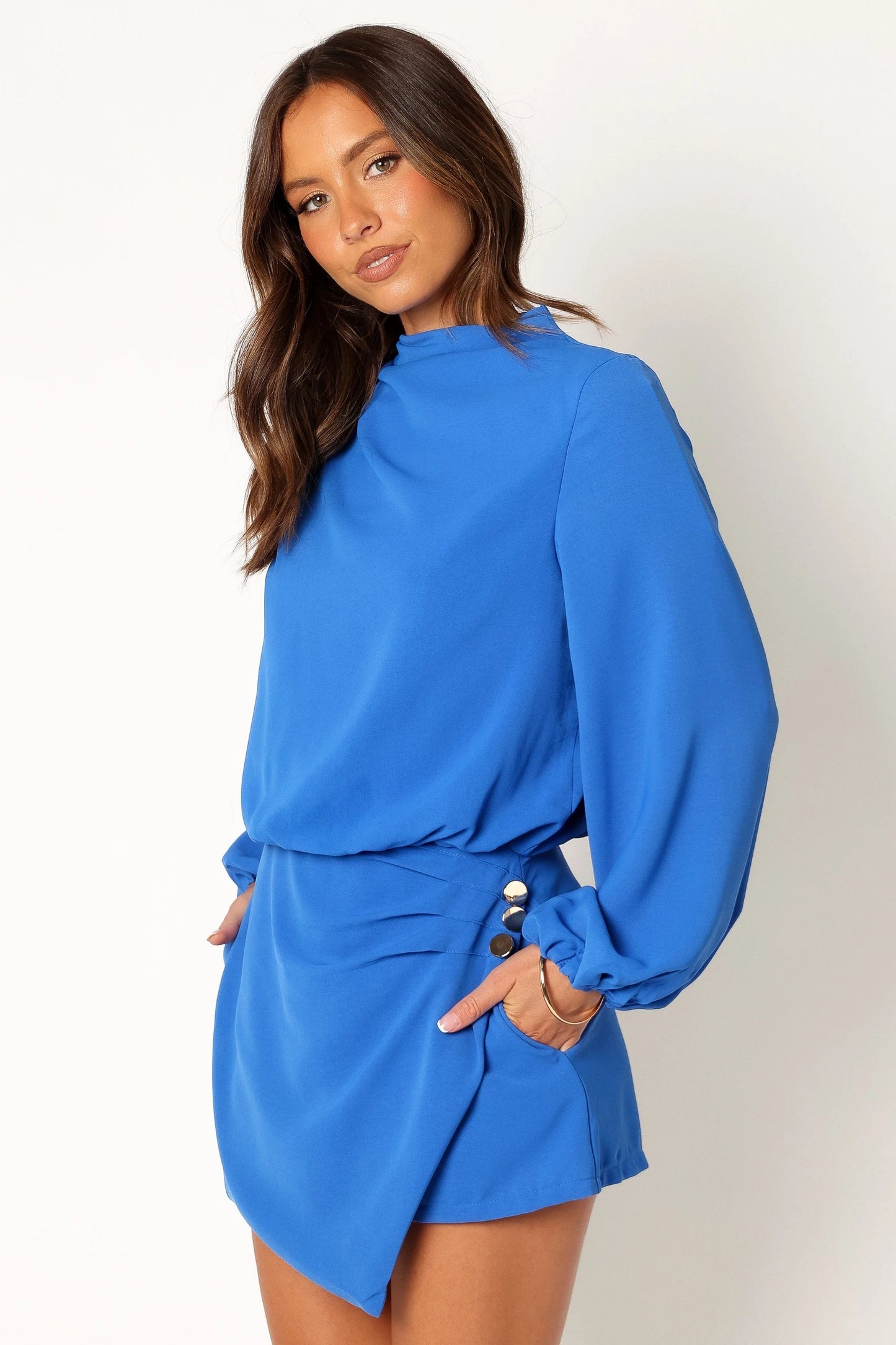 Skort-Style Long Sleeve Mini Romper