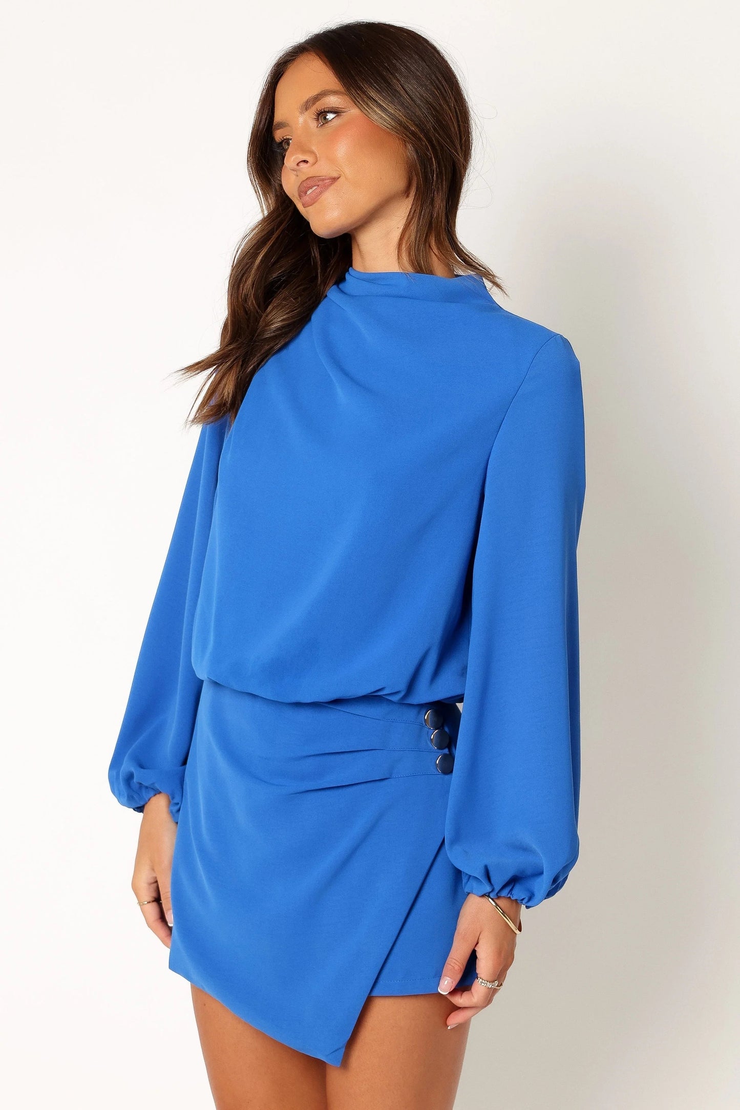 Skort-Style Long Sleeve Mini Romper