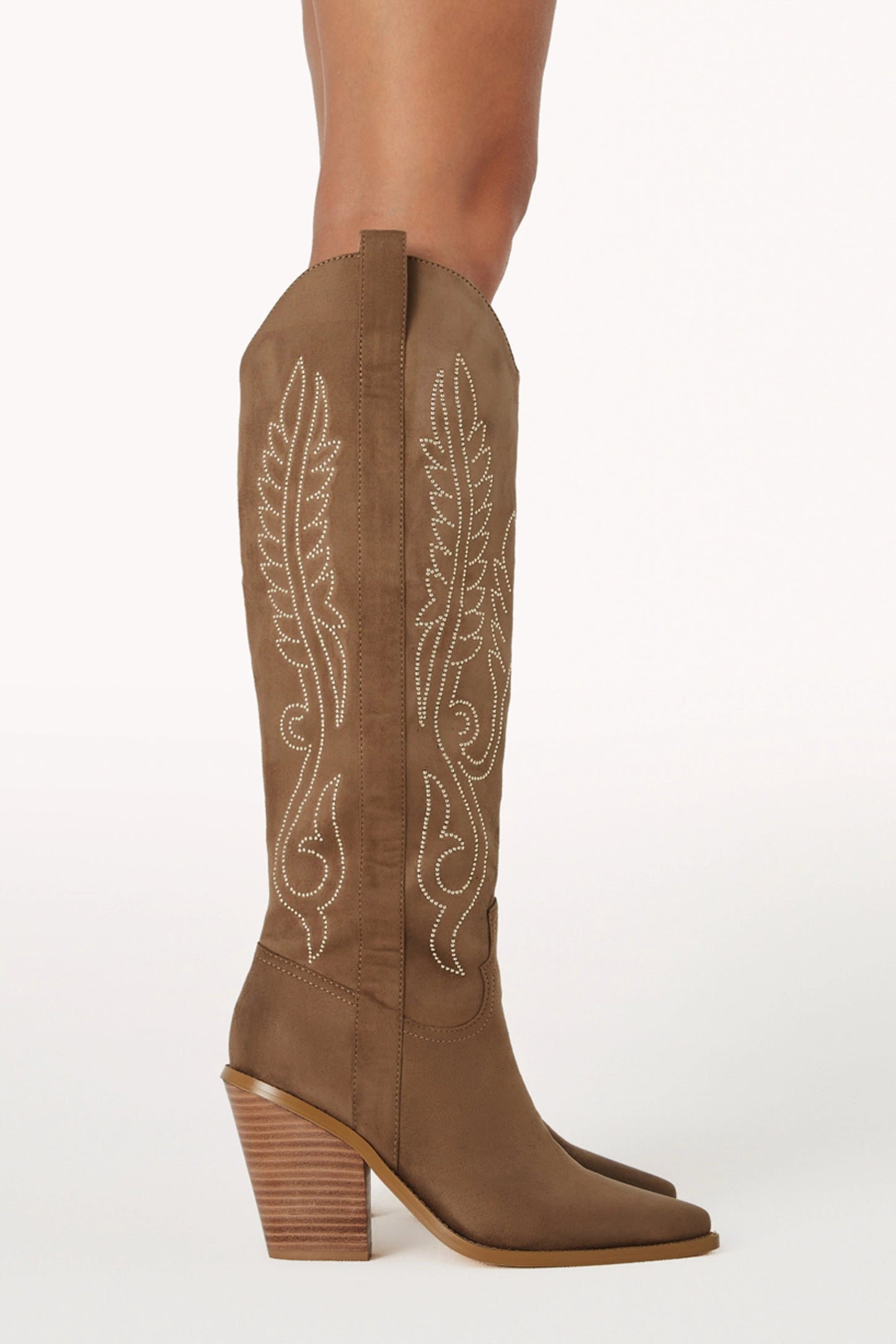 Taupe Mid-Block Heel Cowboy Boots