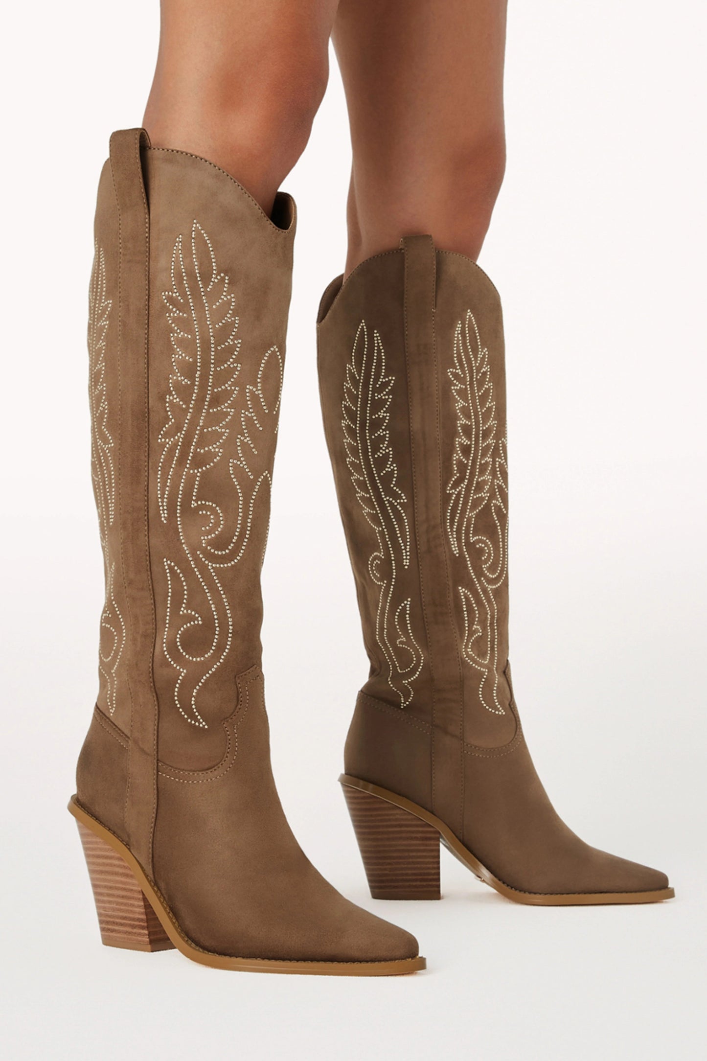Taupe Mid-Block Heel Cowboy Boots