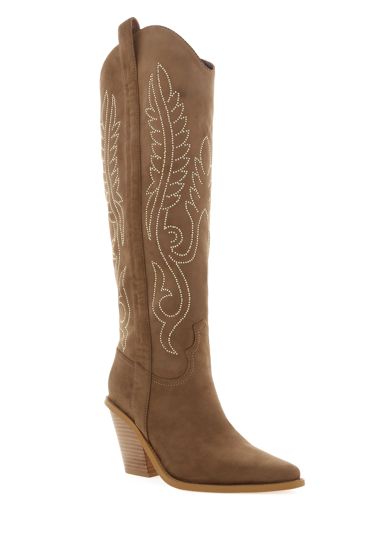 Taupe Mid-Block Heel Cowboy Boots
