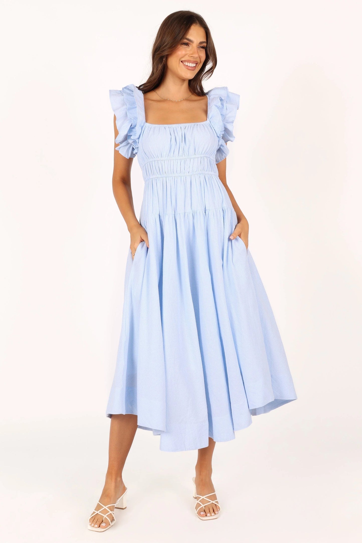Tiered Stripe Midi Sundress