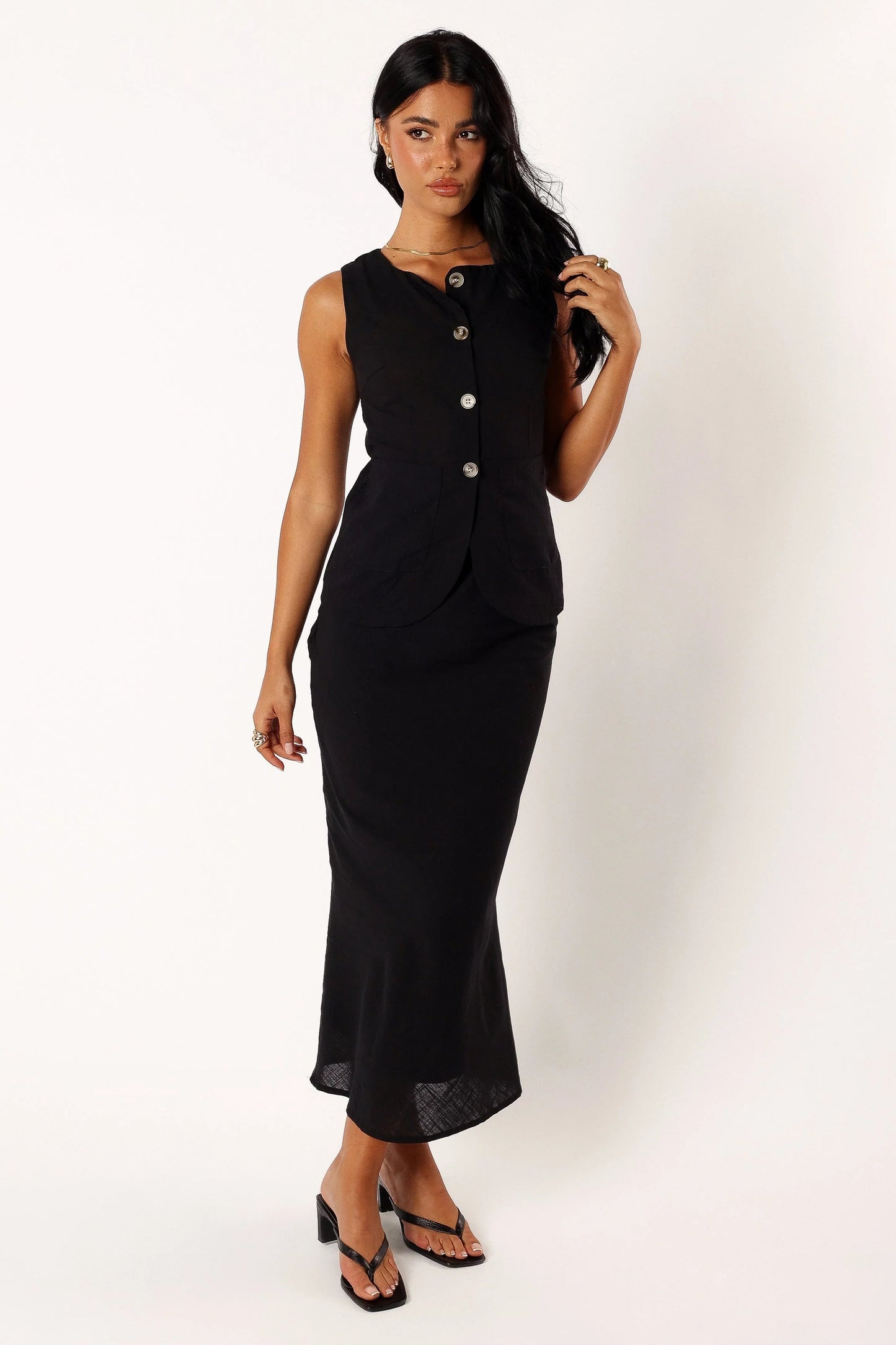 V-Neck Maxi Vest & Skirt Set