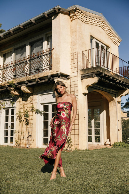 Bryden Strapless Satin-MaxI Floral Dress